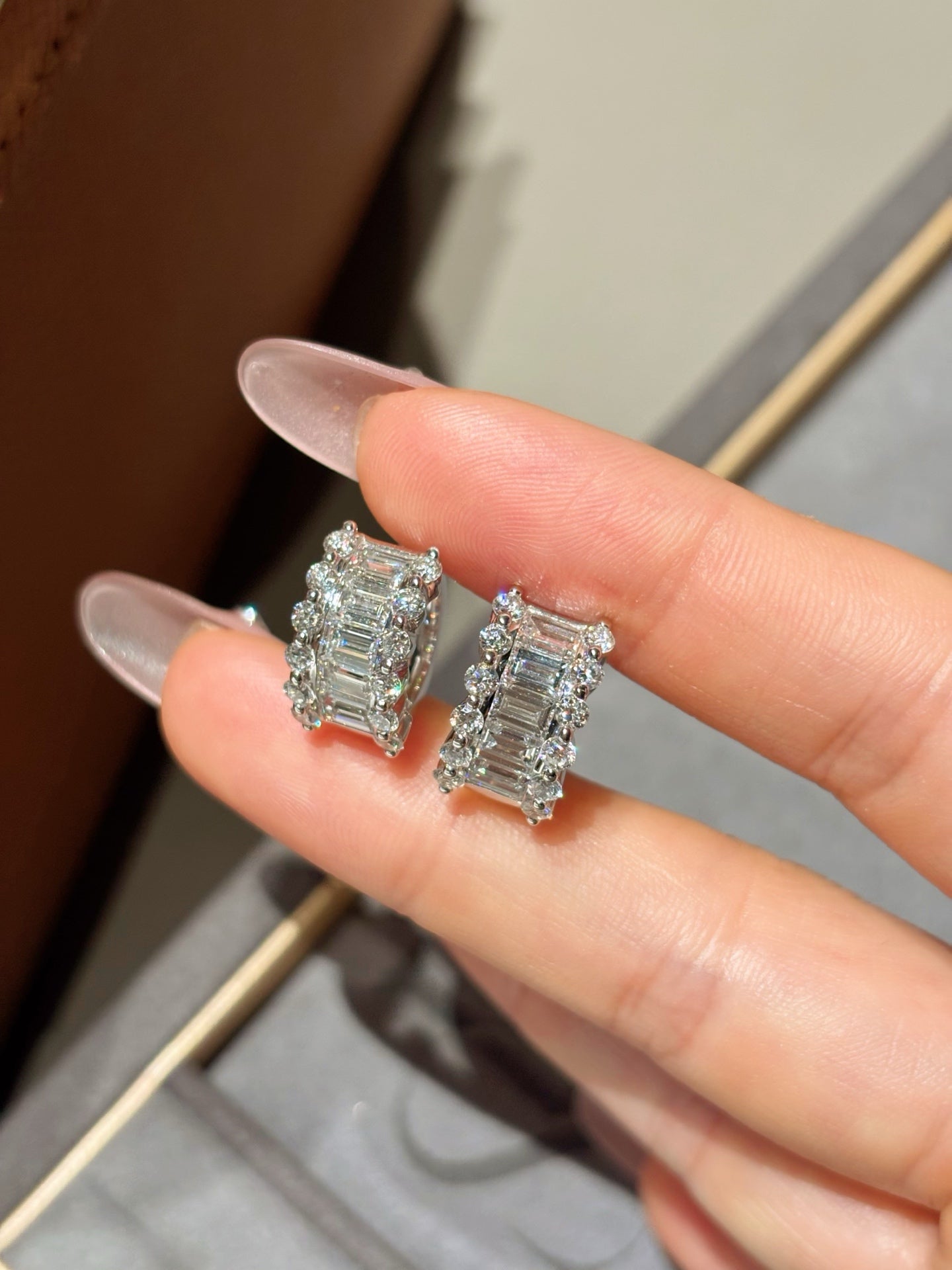 Lab Grown Diamond Emerald cut diamond earrings | 18K White Gold