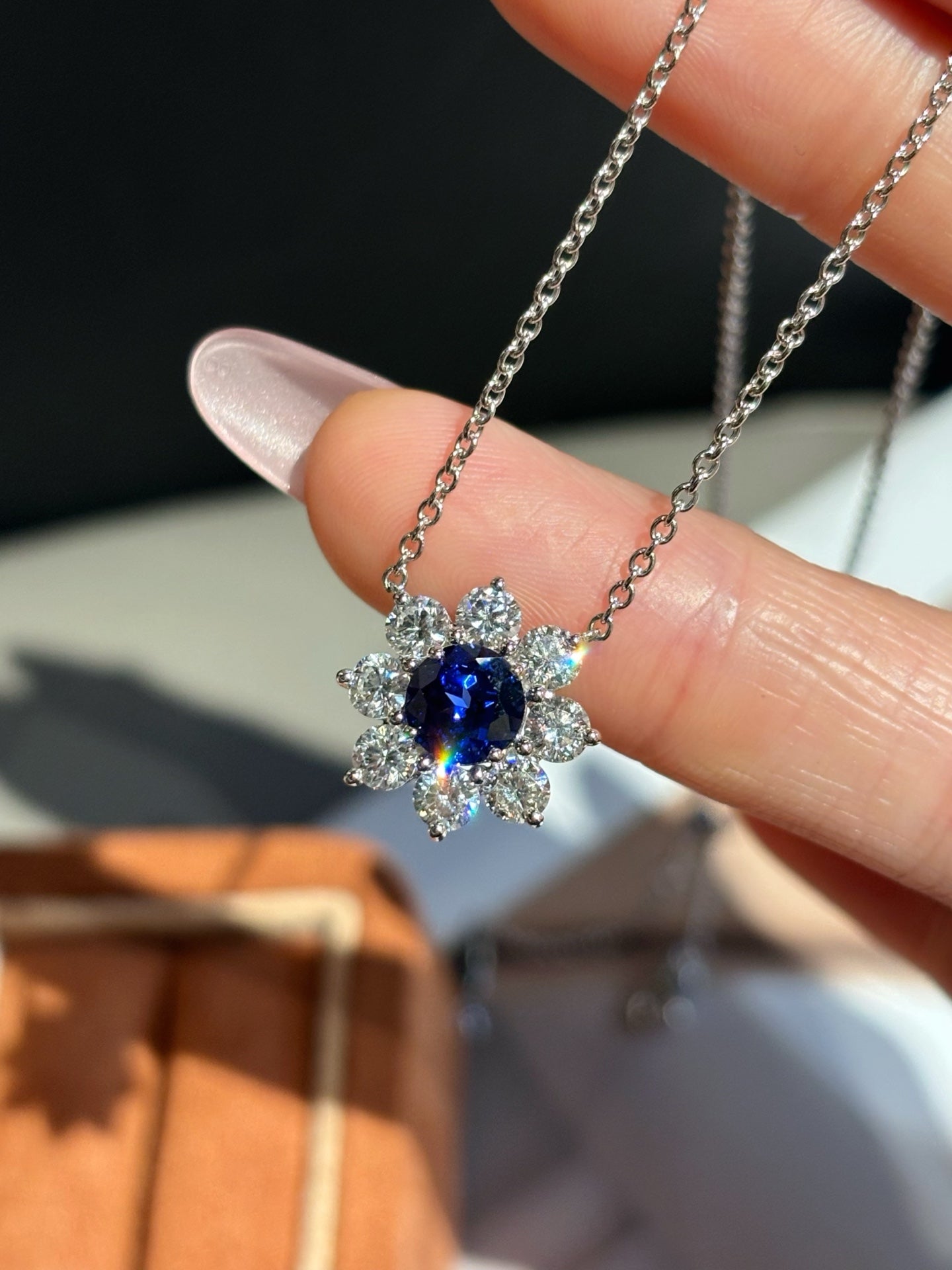 Lab Grown Sapphire Floral Pendant Necklace | Everyday Elegance & Timeless Gifting | Platinum