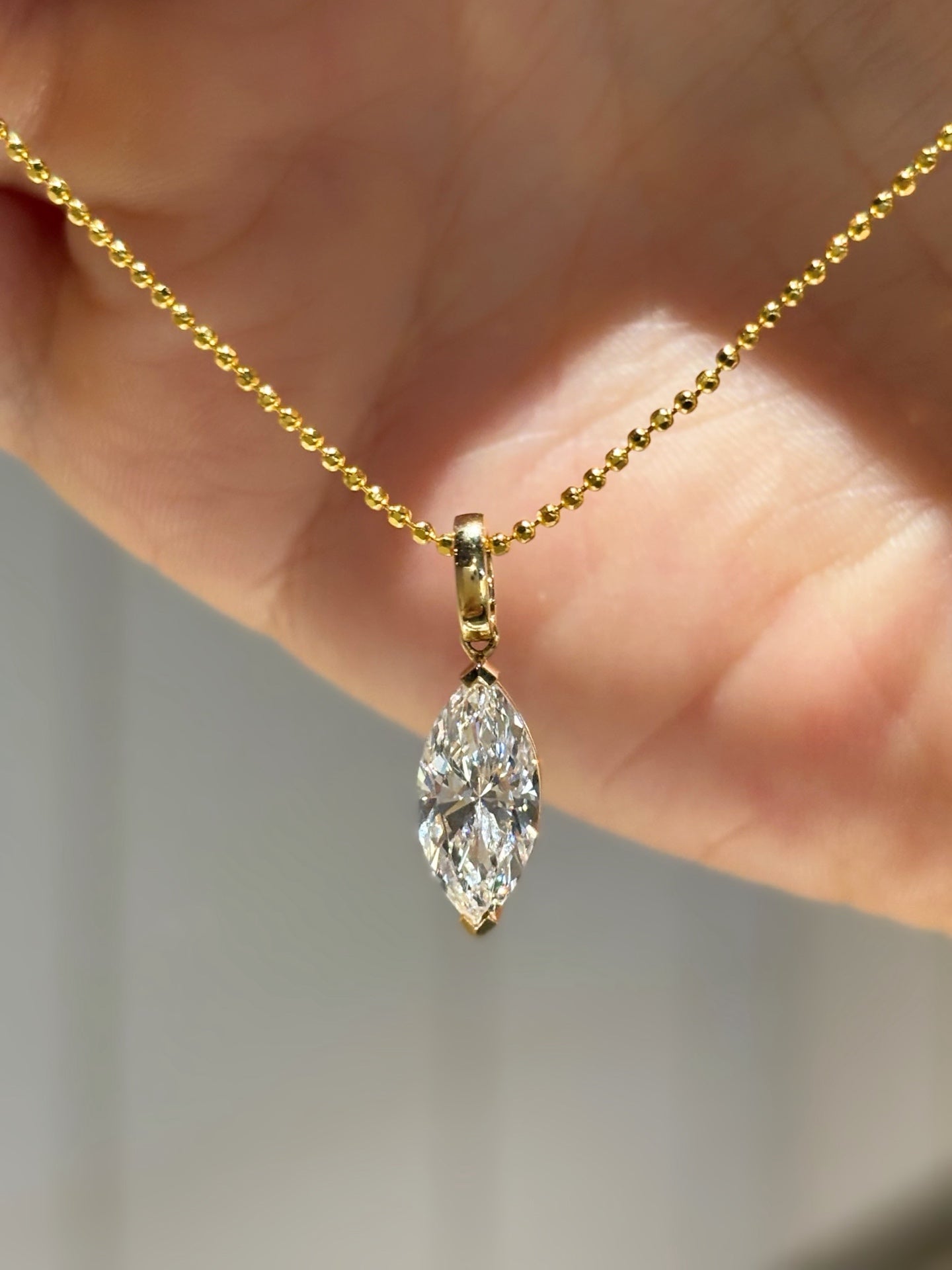 Marquise-Cut Lab-Grown Diamond Solitaire Pendant | 18K Gold