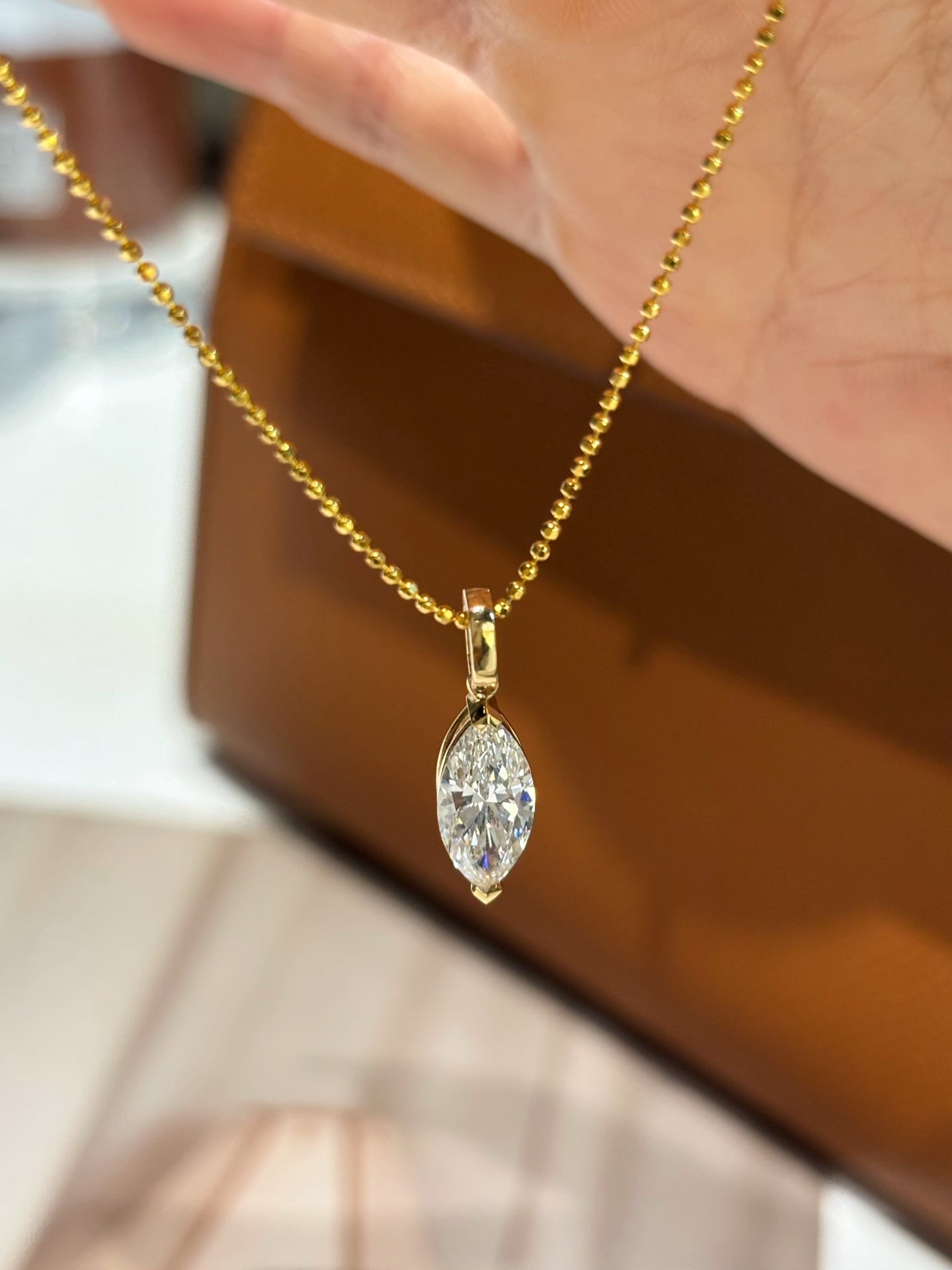 Marquise-Cut Lab-Grown Diamond Solitaire Pendant | 18K Gold