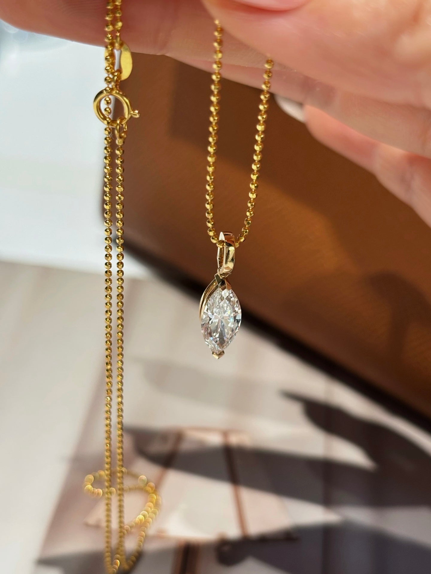 Marquise-Cut Lab-Grown Diamond Solitaire Pendant | 18K Gold
