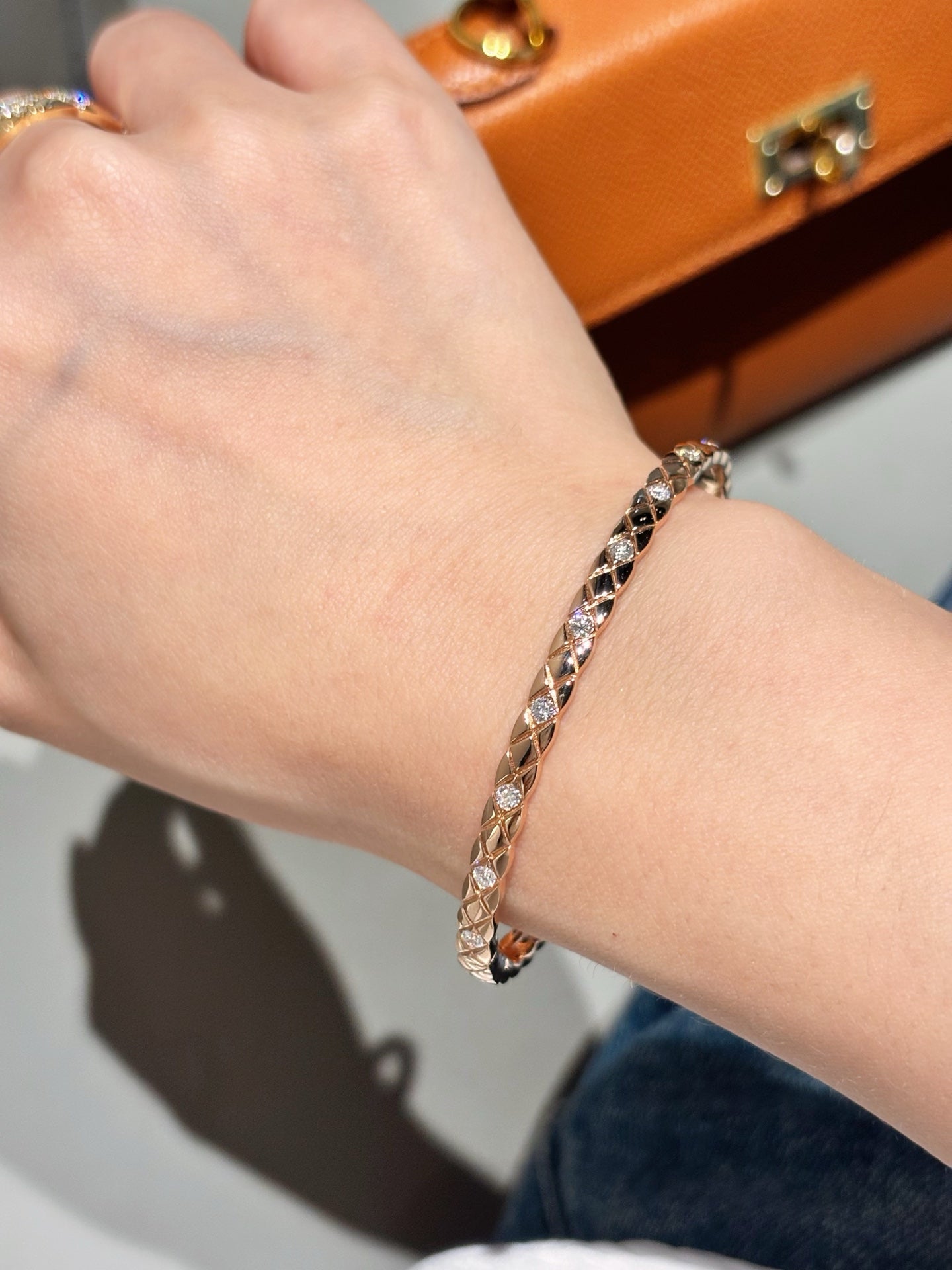 Lab Grown Diamond Quilted Cuff Bangl | Ethical Luxury Jewelry | 18K Gold