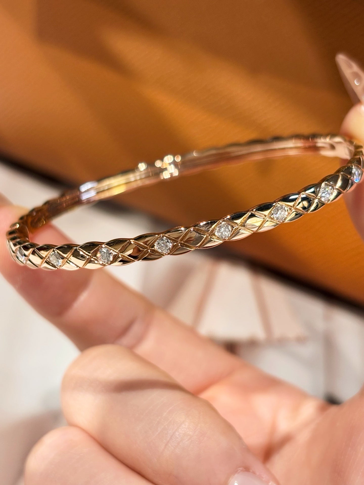 Lab Grown Diamond Quilted Cuff Bangl | Ethical Luxury Jewelry | 18K Gold