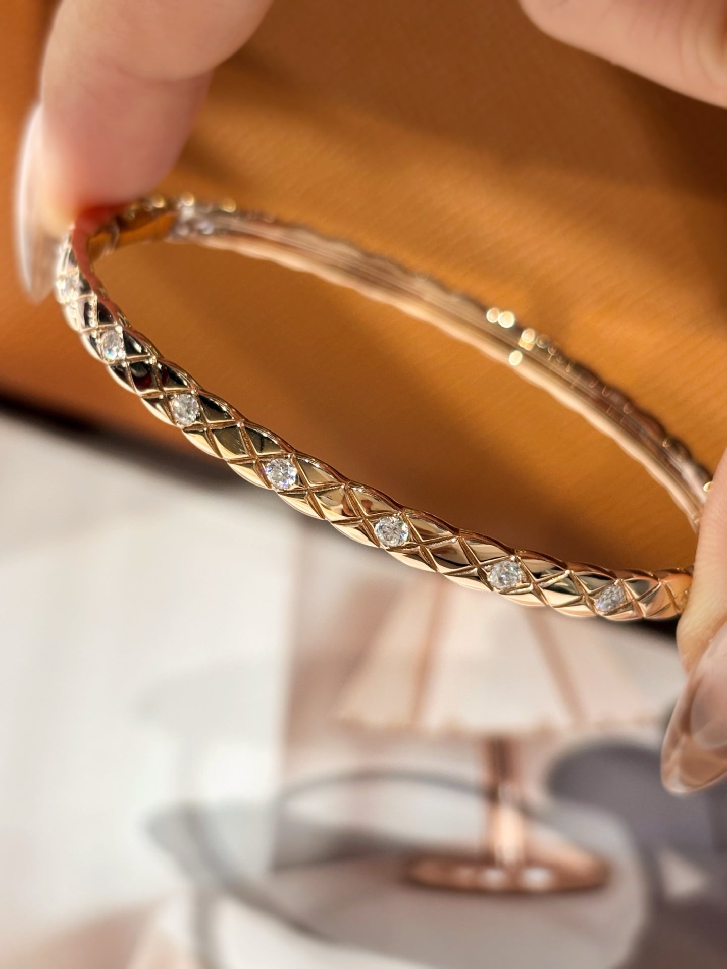 Lab Grown Diamond Quilted Cuff Bangl | Ethical Luxury Jewelry | 18K Gold