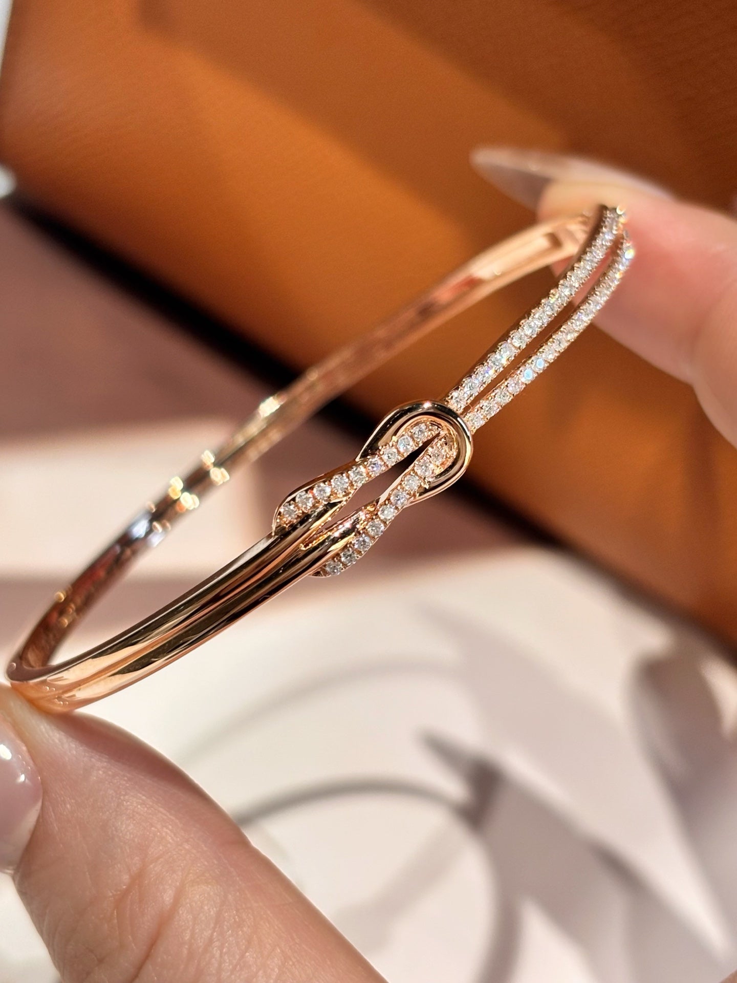 Lab Grown Diamond Knot Bangle| A Symbol of Eternal Love | 18K Rose Gold