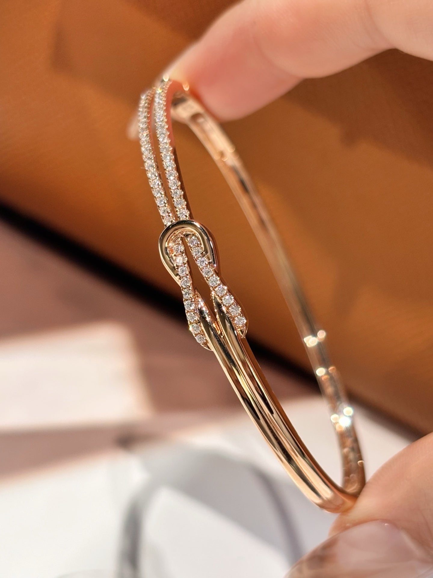 Lab Grown Diamond Knot Bangle| A Symbol of Eternal Love | 18K Rose Gold