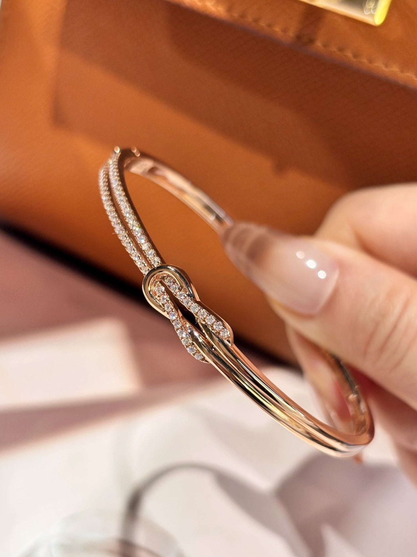 Lab Grown Diamond Knot Bangle| A Symbol of Eternal Love | 18K Rose Gold
