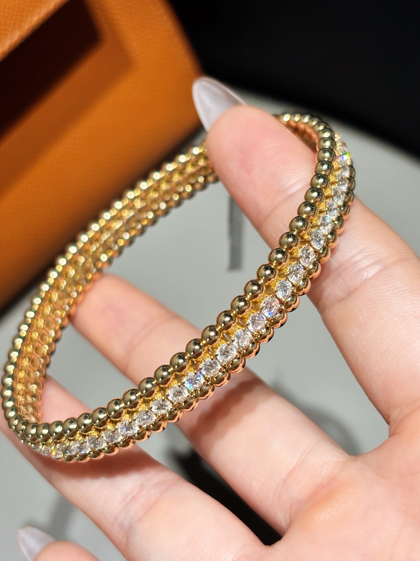 Lab Grown Diamond Beaded Bangle | Timeless Everyday Luxury | 18K Yellow Gold