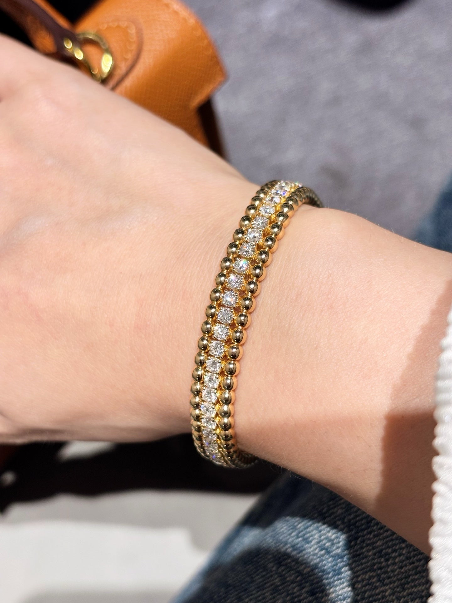 Lab Grown Diamond Beaded Bangle | Timeless Everyday Luxury | 18K Yellow Gold