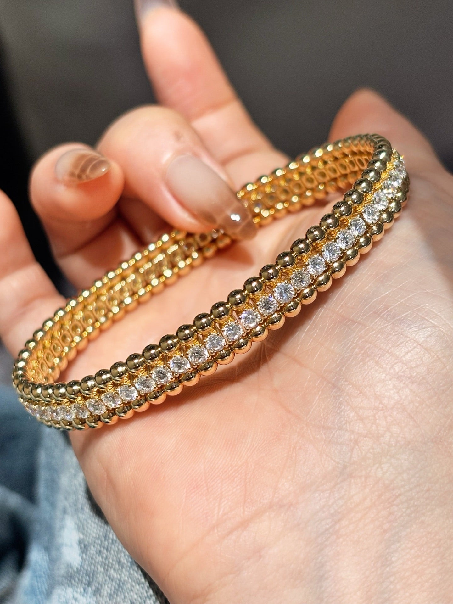Lab Grown Diamond Beaded Bangle | Timeless Everyday Luxury | 18K Yellow Gold