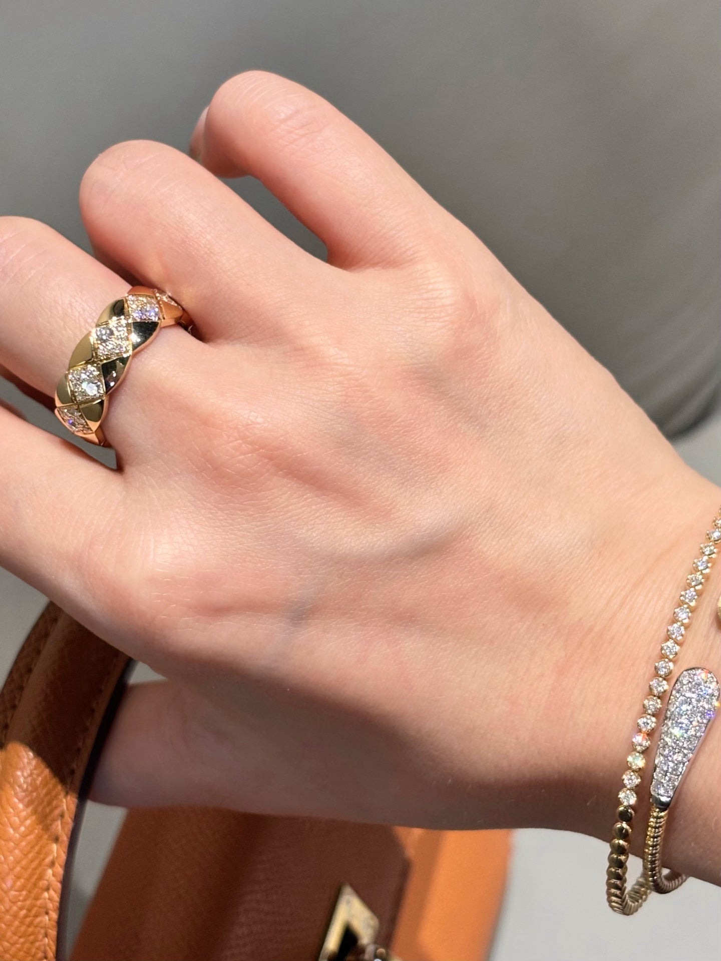 Quilted Pavé Diamond Cuff Ring | Statement Diamond Ring | 18K Yellow Gold