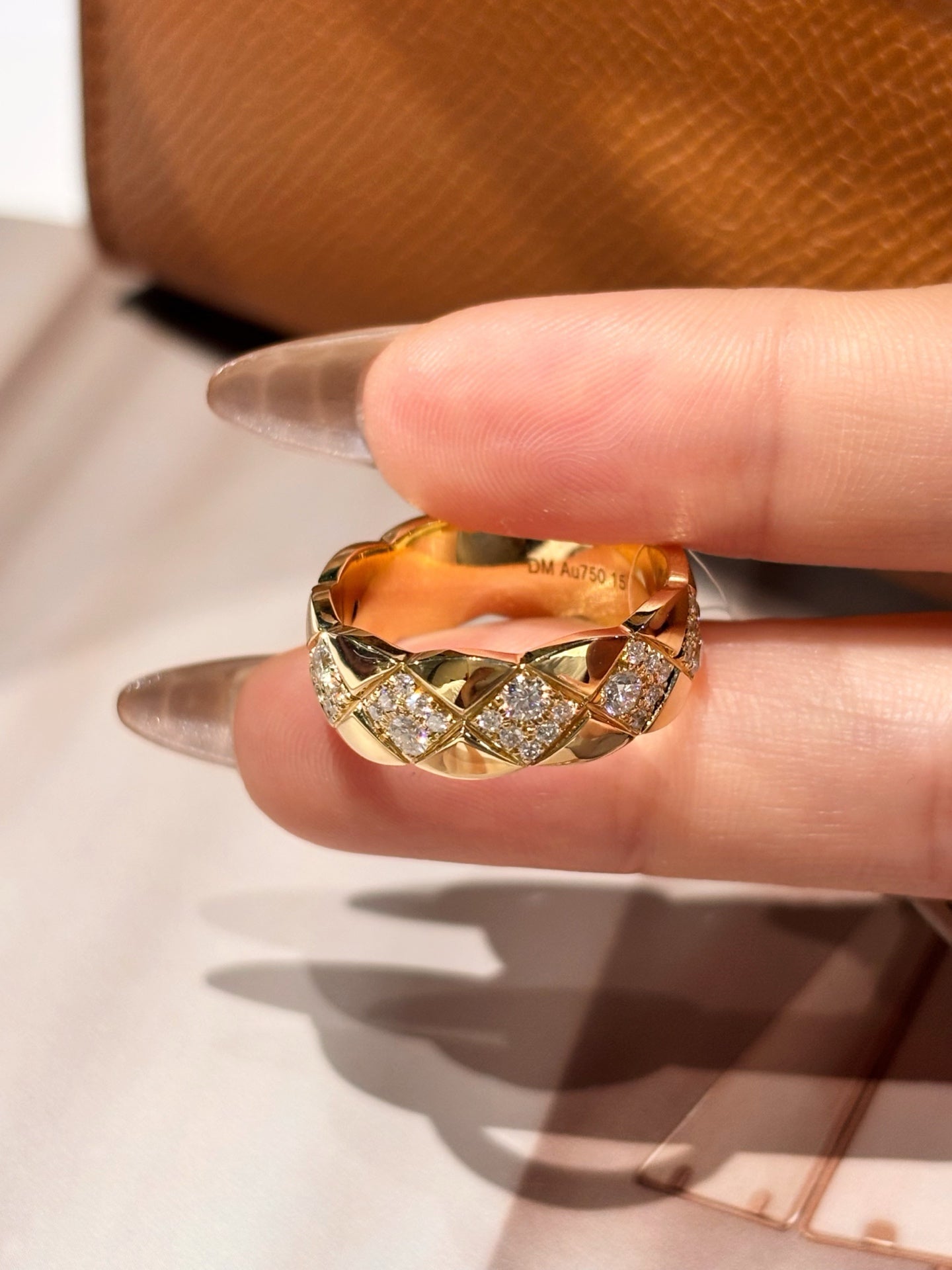 Quilted Pavé Diamond Cuff Ring | Statement Diamond Ring | 18K Yellow Gold