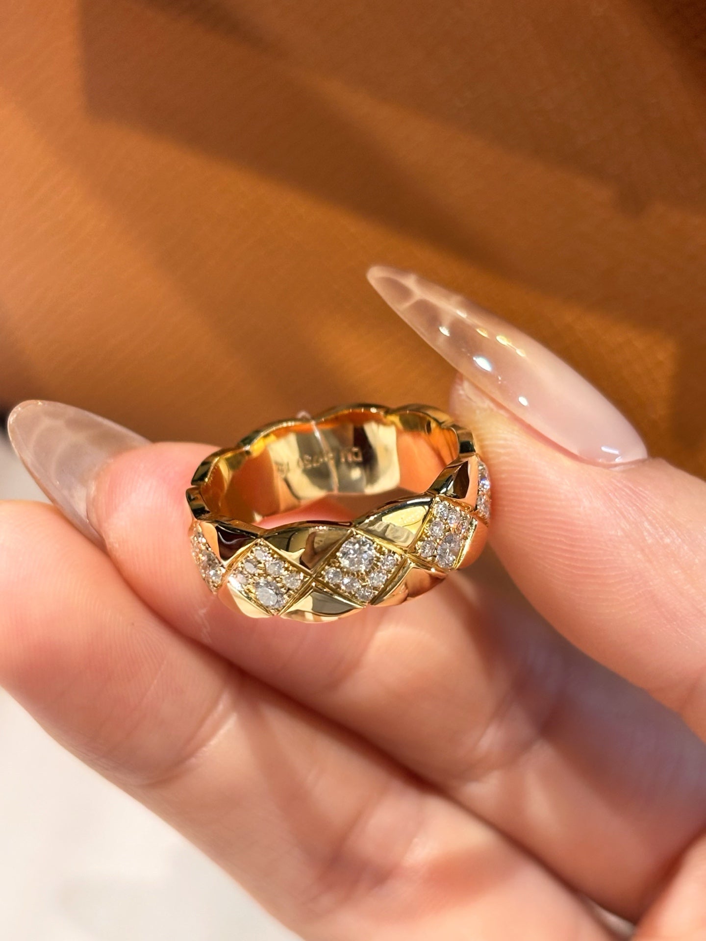 Quilted Pavé Diamond Cuff Ring | Statement Diamond Ring | 18K Yellow Gold