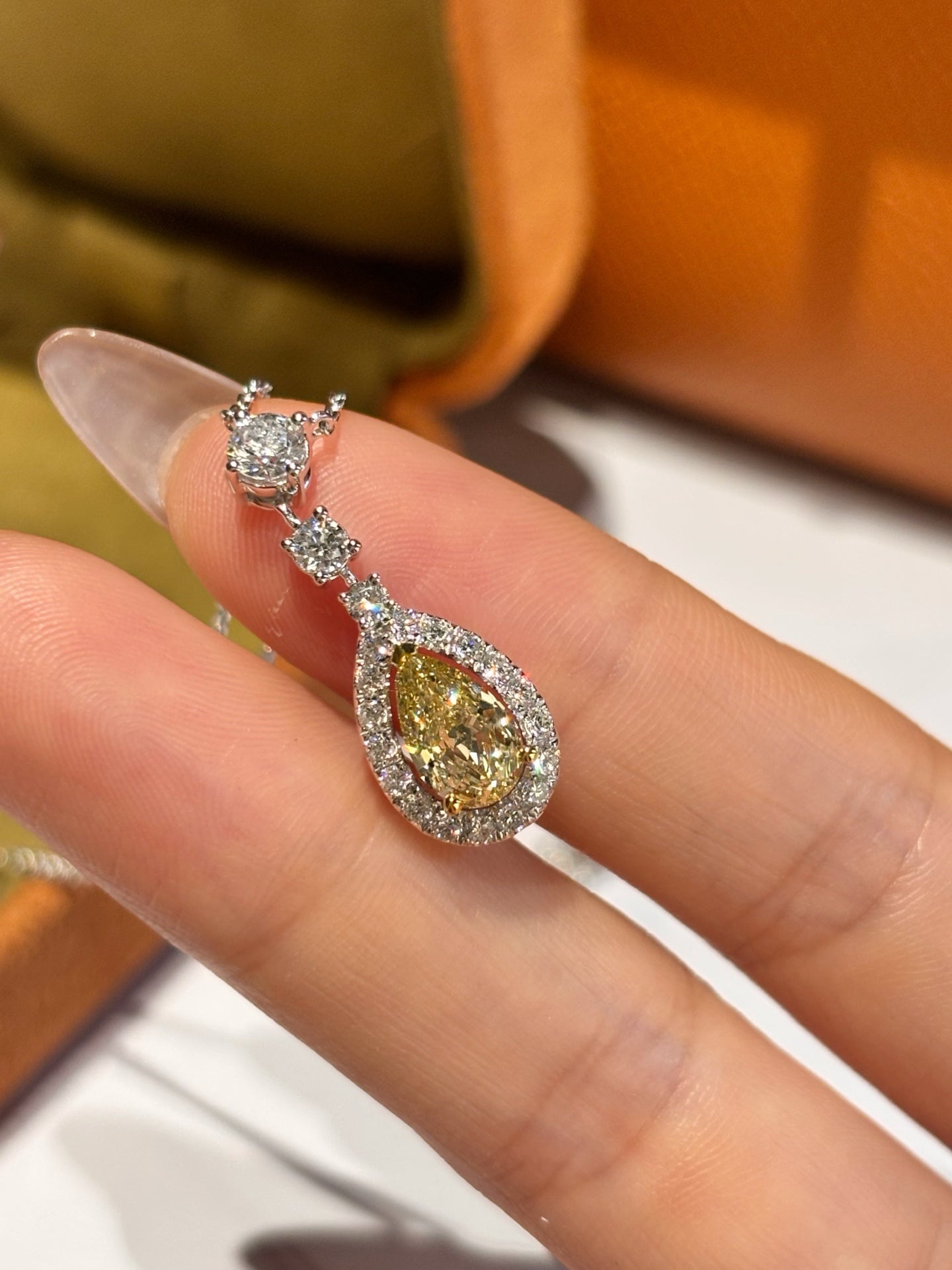 Lab Grown Fancy Yellow Diamond Teardrop Pendant Necklace | Everyday Radiance & Thoug | Platinumul Gifting |