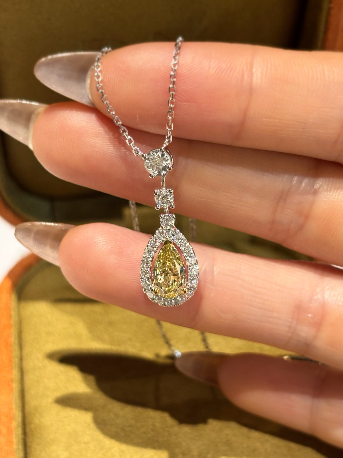 Lab Grown Fancy Yellow Diamond Teardrop Pendant Necklace | Everyday Radiance & Thoug | Platinumul Gifting |