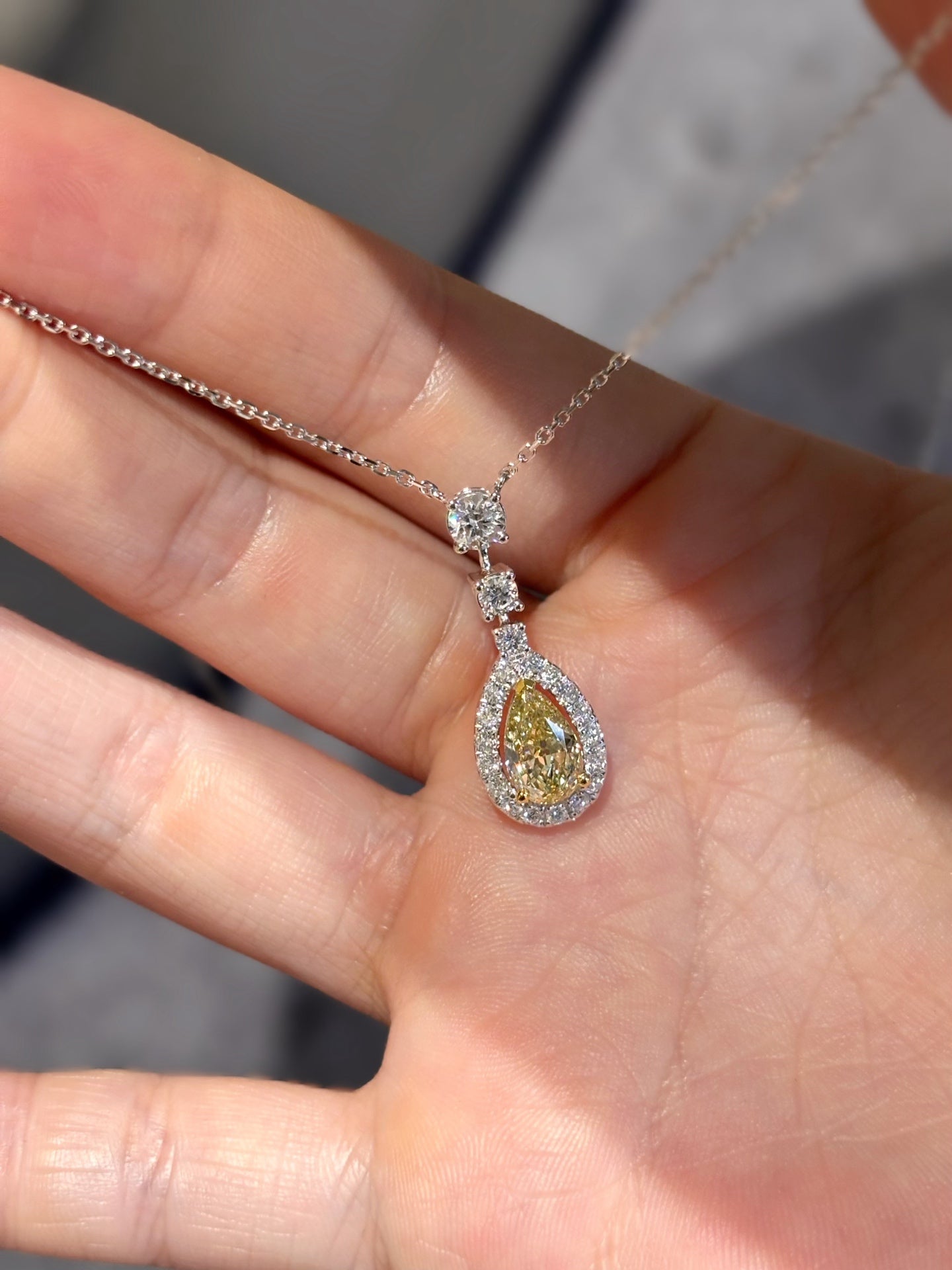 Lab Grown Fancy Yellow Diamond Teardrop Pendant Necklace | Everyday Radiance & Thoug | Platinumul Gifting |