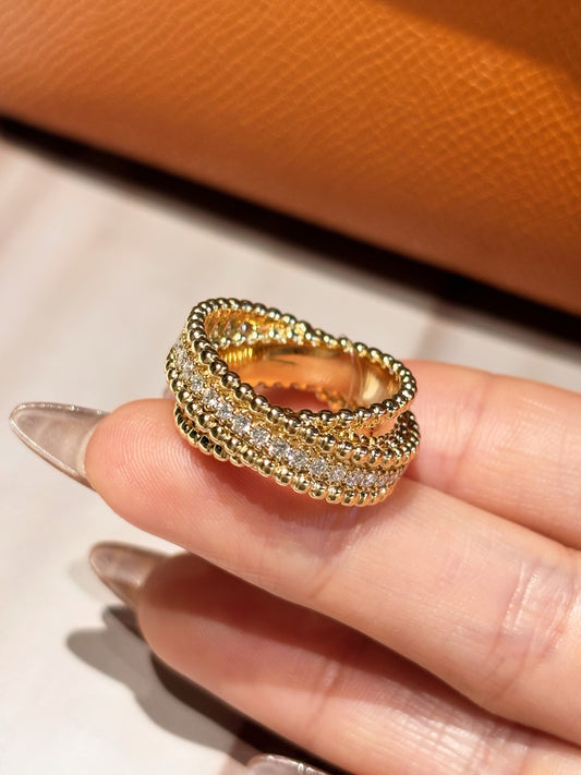 Lab Grown Diamond Twisted Beaded Ring | Textured Everyday Luxury | 18K Yellow Gold