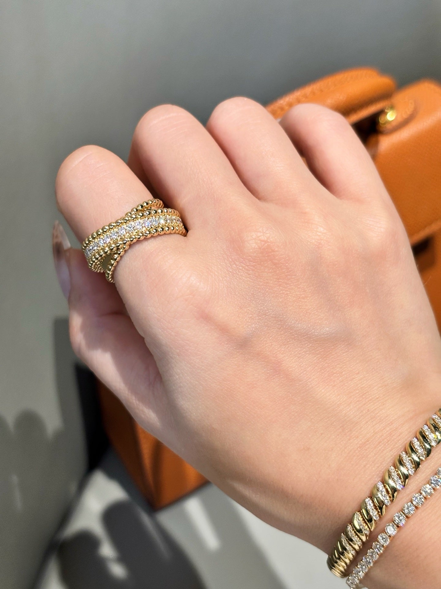 Lab Grown Diamond Twisted Beaded Ring | Textured Everyday Luxury | 18K Yellow Gold
