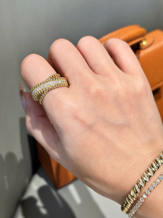 Lab Grown Diamond Twisted Beaded Ring | Textured Everyday Luxury | 18K Yellow Gold