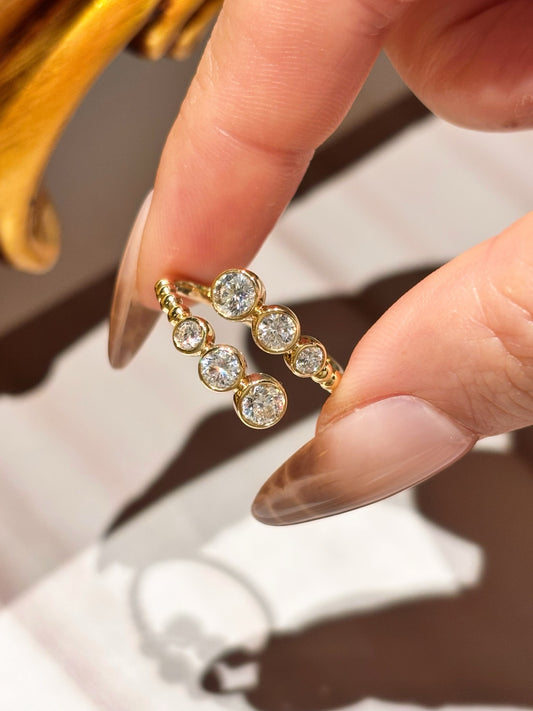 Lab Grown Diamond Bypass Ring | 18K Gold Bezel Set Band