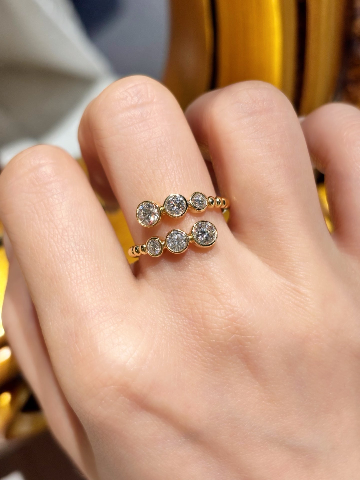 Lab Grown Diamond Bypass Ring | 18K Gold Bezel Set Band