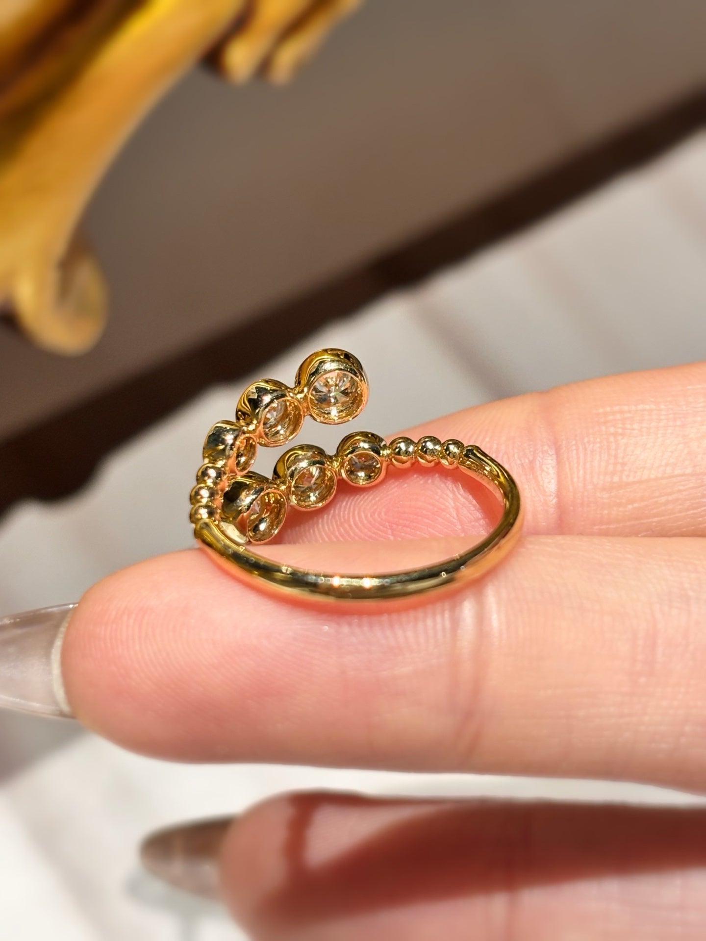 Lab Grown Diamond Bypass Ring | 18K Gold Bezel Set Band