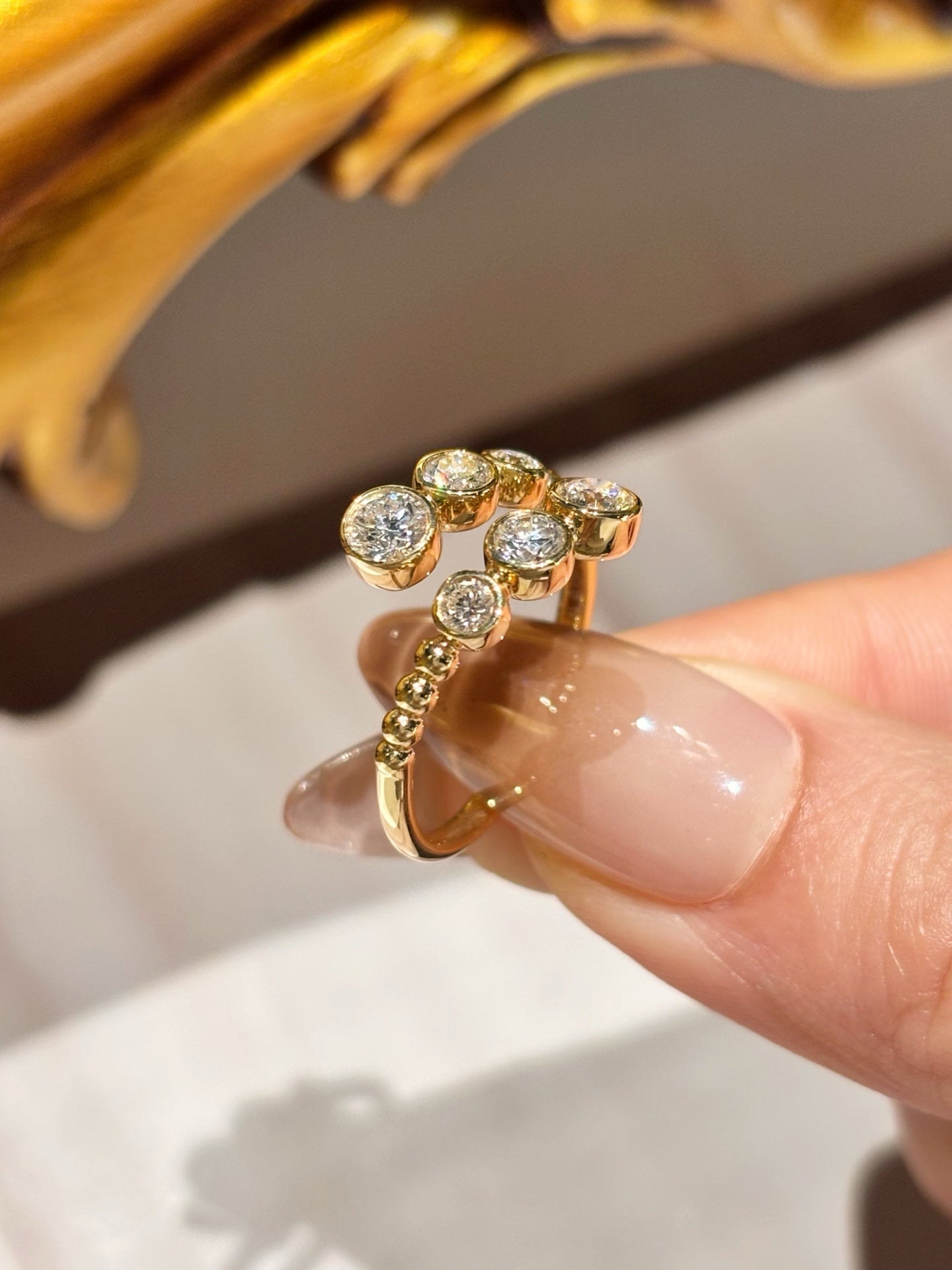 Lab Grown Diamond Bypass Ring | 18K Gold Bezel Set Band