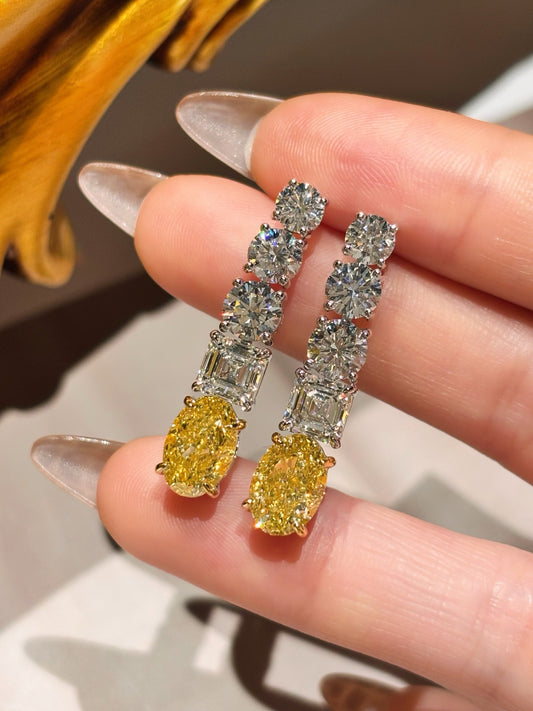 Two-Tone Gold Lab Grown Fancy Yellow Diamond Drop Earrings | Golden Legacy of Joy | 18K