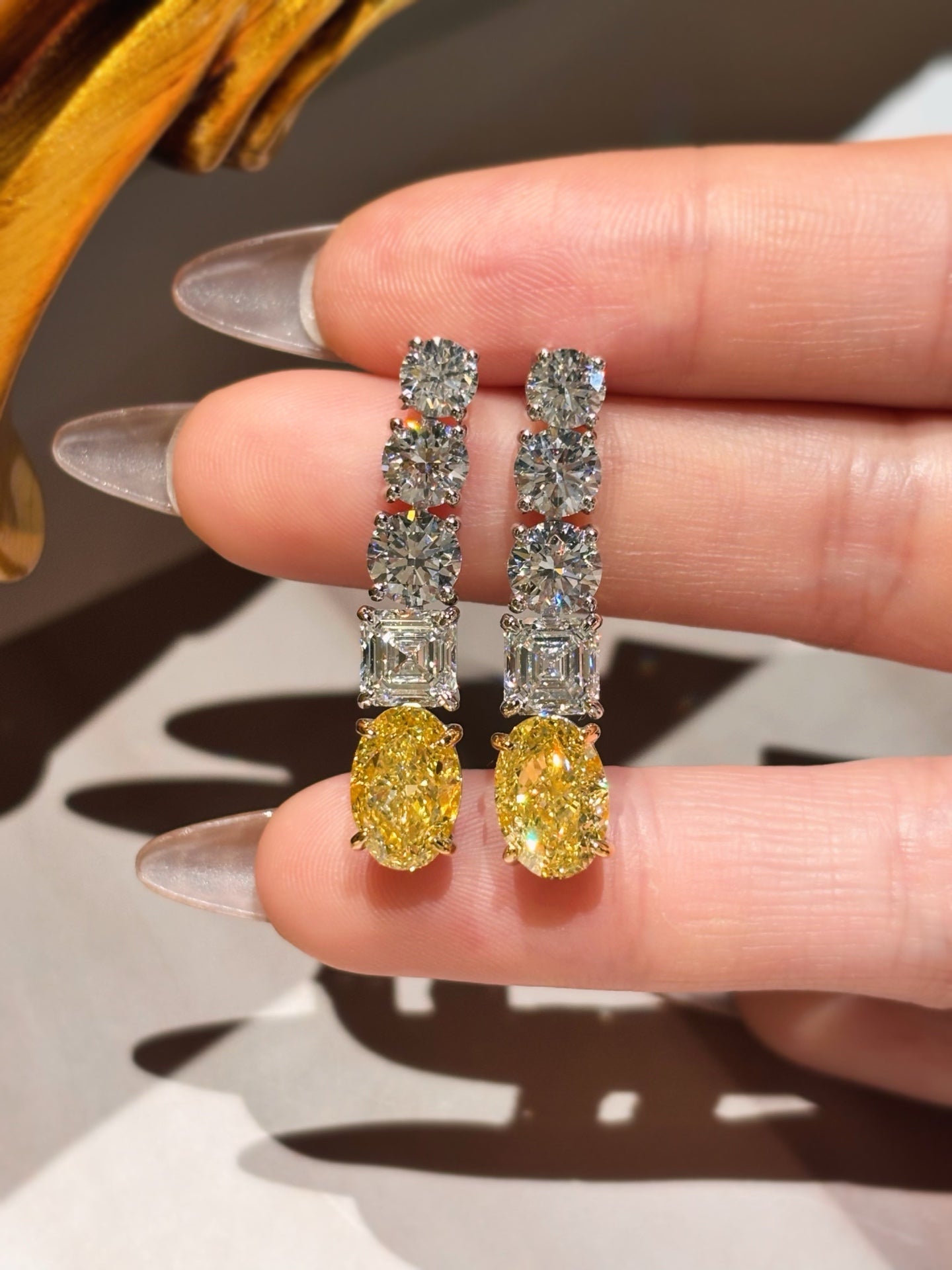 Two-Tone Gold Lab Grown Fancy Yellow Diamond Drop Earrings | Golden Legacy of Joy | 18K