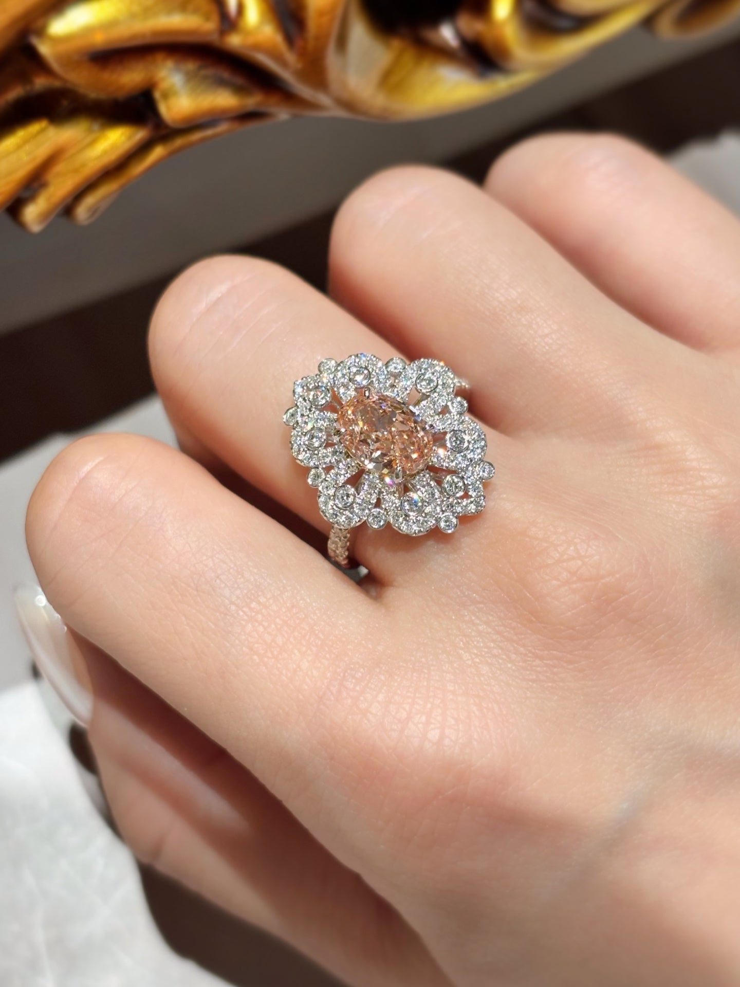 1.63ct 3.71g Royal Halo Oval Cut Fancy Pink Lab Grown Diamond Ring