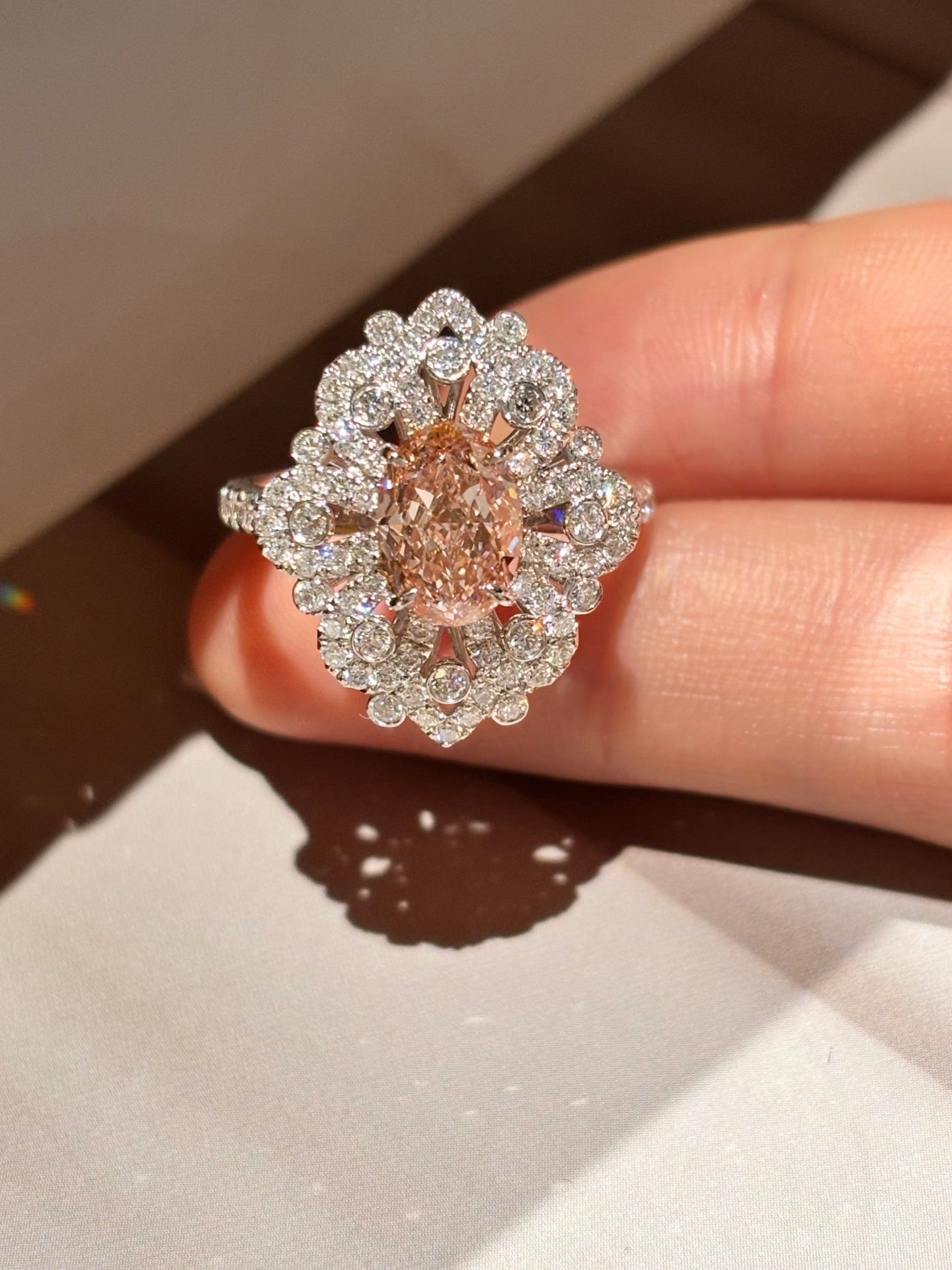1.63ct 3.71g Royal Halo Oval Cut Fancy Pink Lab Grown Diamond Ring