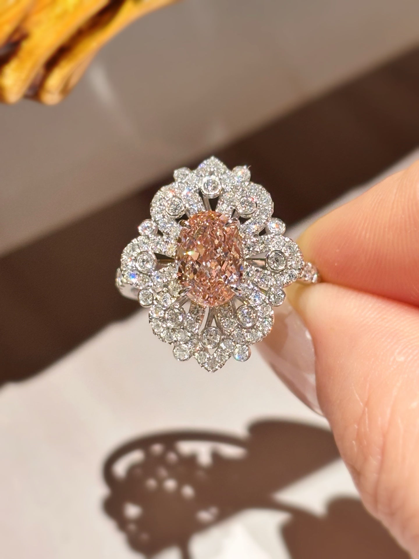1.63ct 3.71g Royal Halo Oval Cut Fancy Pink Lab Grown Diamond Ring