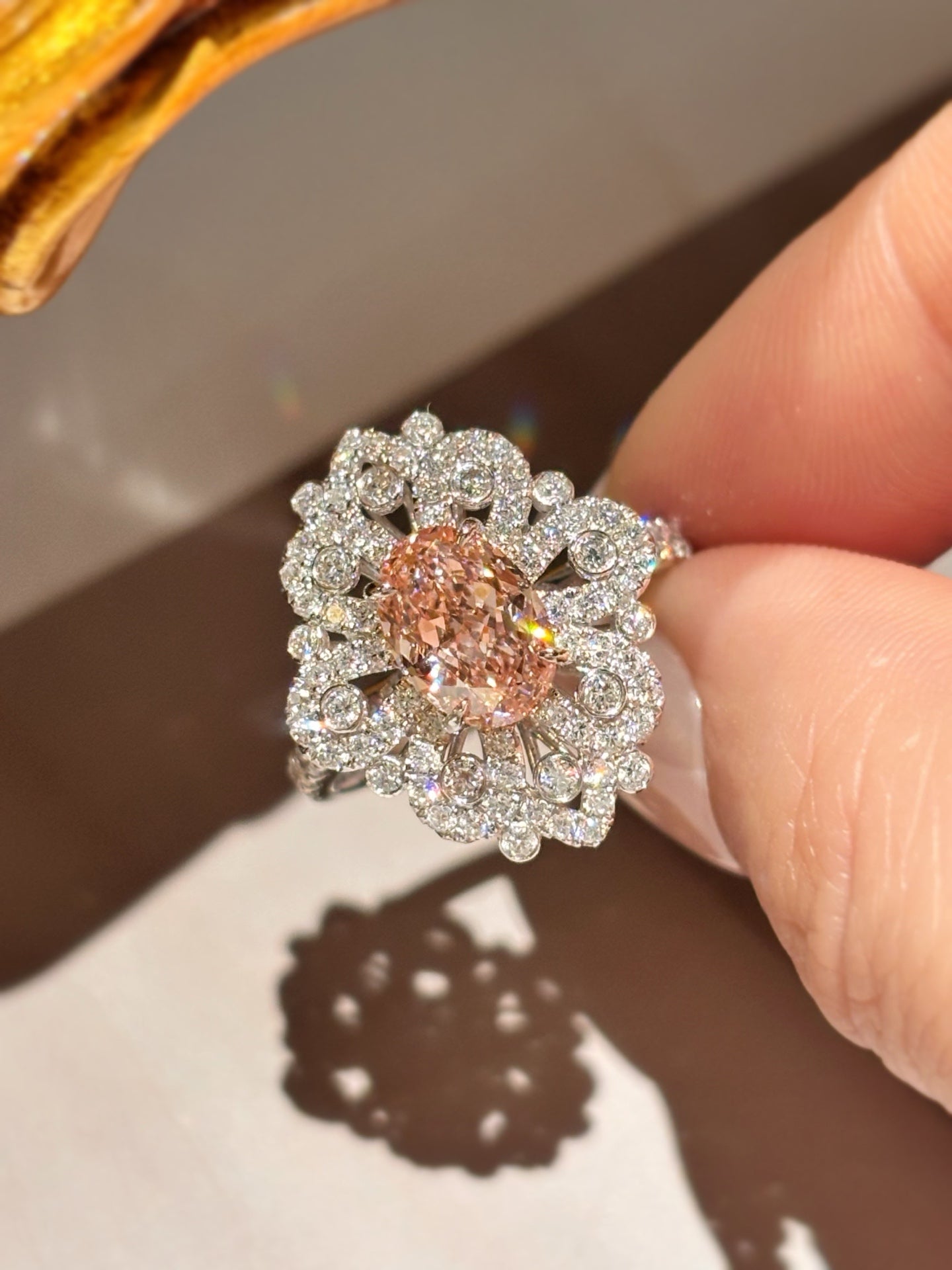 1.63ct 3.71g Royal Halo Oval Cut Fancy Pink Lab Grown Diamond Ring