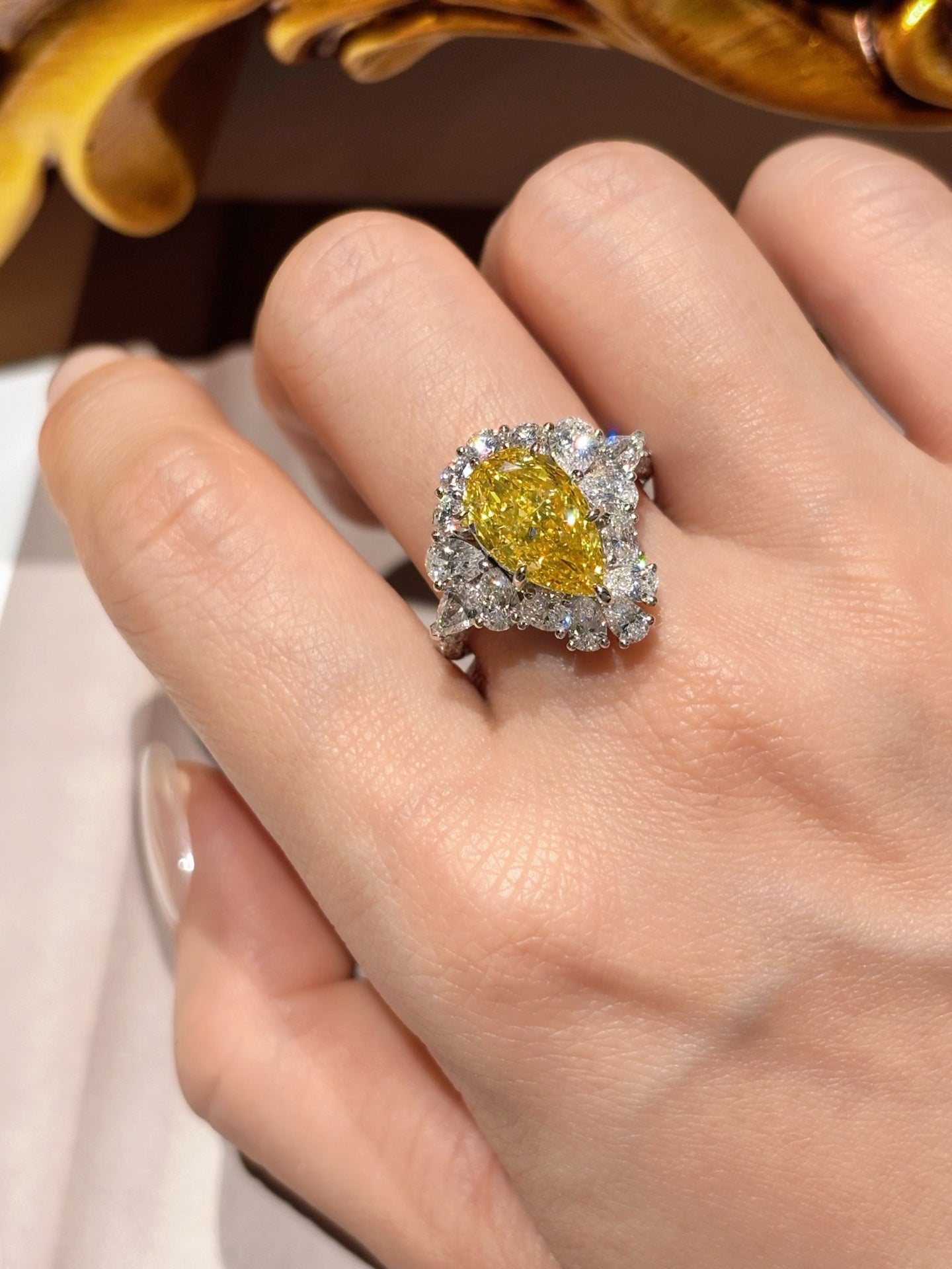 3.06ct 8.59g Lab Grown Fancy Yellow Diamond Halo Ring | Ethical Luxury Jewelry | 18K Gold