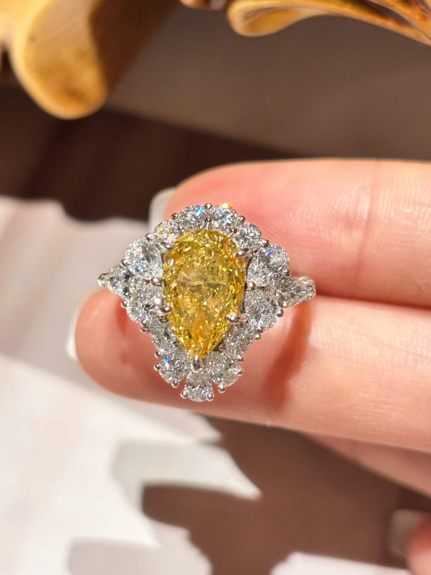 3.06ct 8.59g Lab Grown Fancy Yellow Diamond Halo Ring | Ethical Luxury Jewelry | 18K Gold