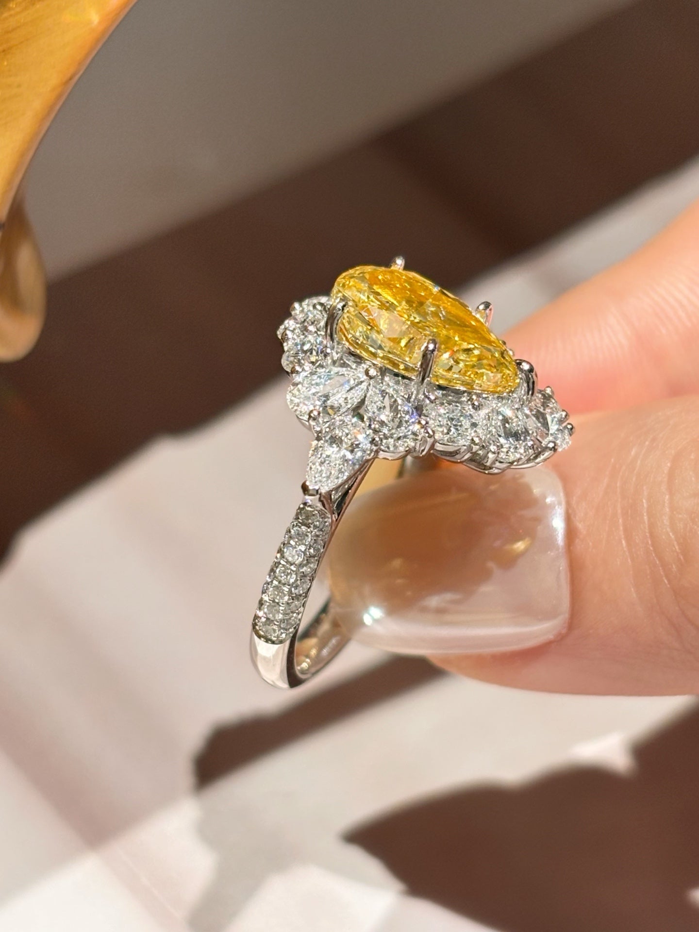 3.06ct 8.59g Lab Grown Fancy Yellow Diamond Halo Ring | Ethical Luxury Jewelry | 18K Gold