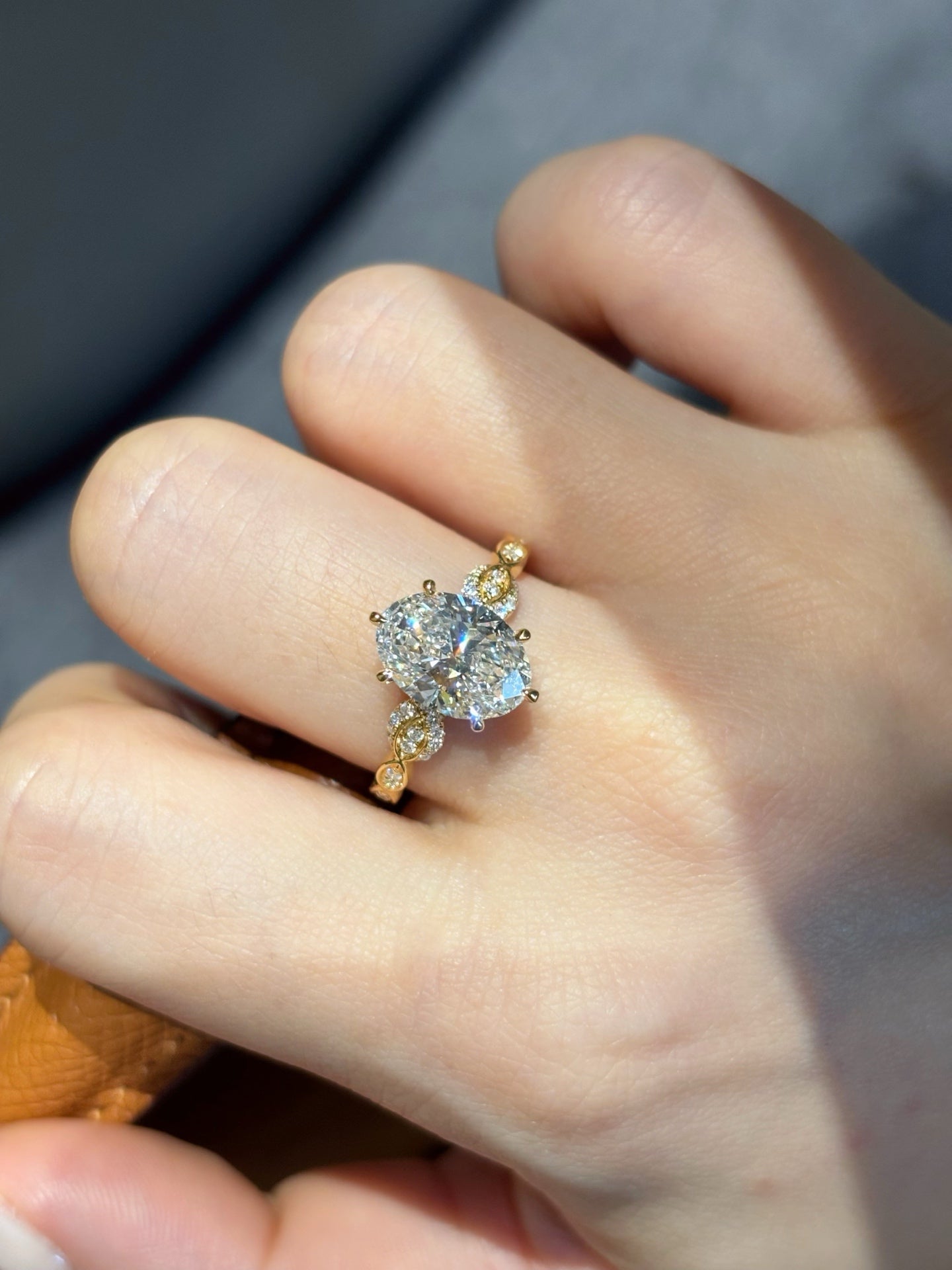 2.09ct 3.64g Oval Lab Grown Diamond Ring | Vintage Style with Pavé Band | 18K Yellow Gold