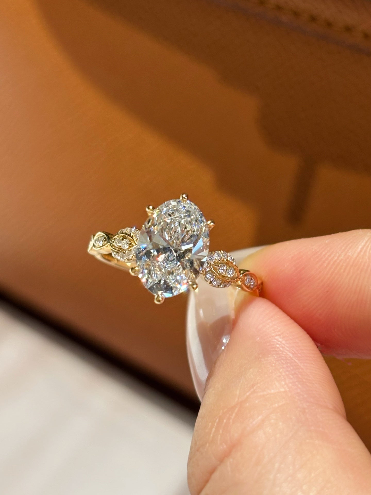 2.09ct 3.64g Oval Lab Grown Diamond Ring | Vintage Style with Pavé Band | 18K Yellow Gold