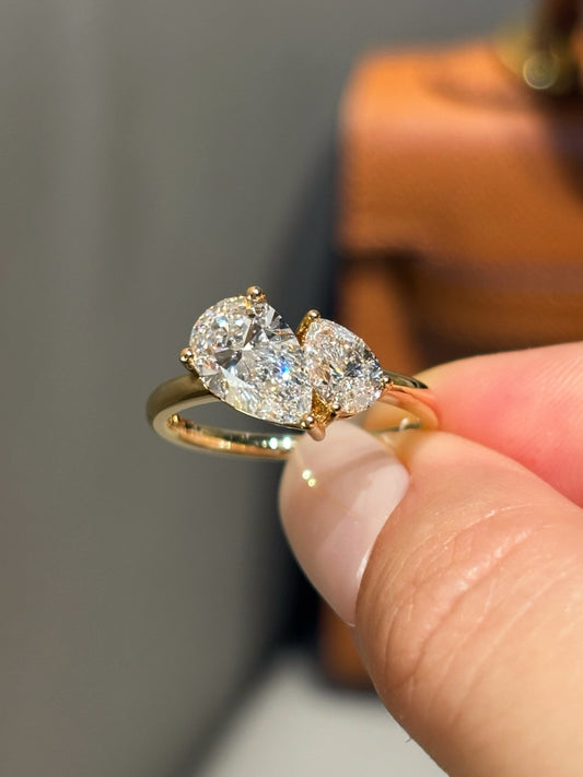 1.5ct 3.18g Two-Stone Pear Shape Lab Grown Diamond Ring | 18K Yellow Gold