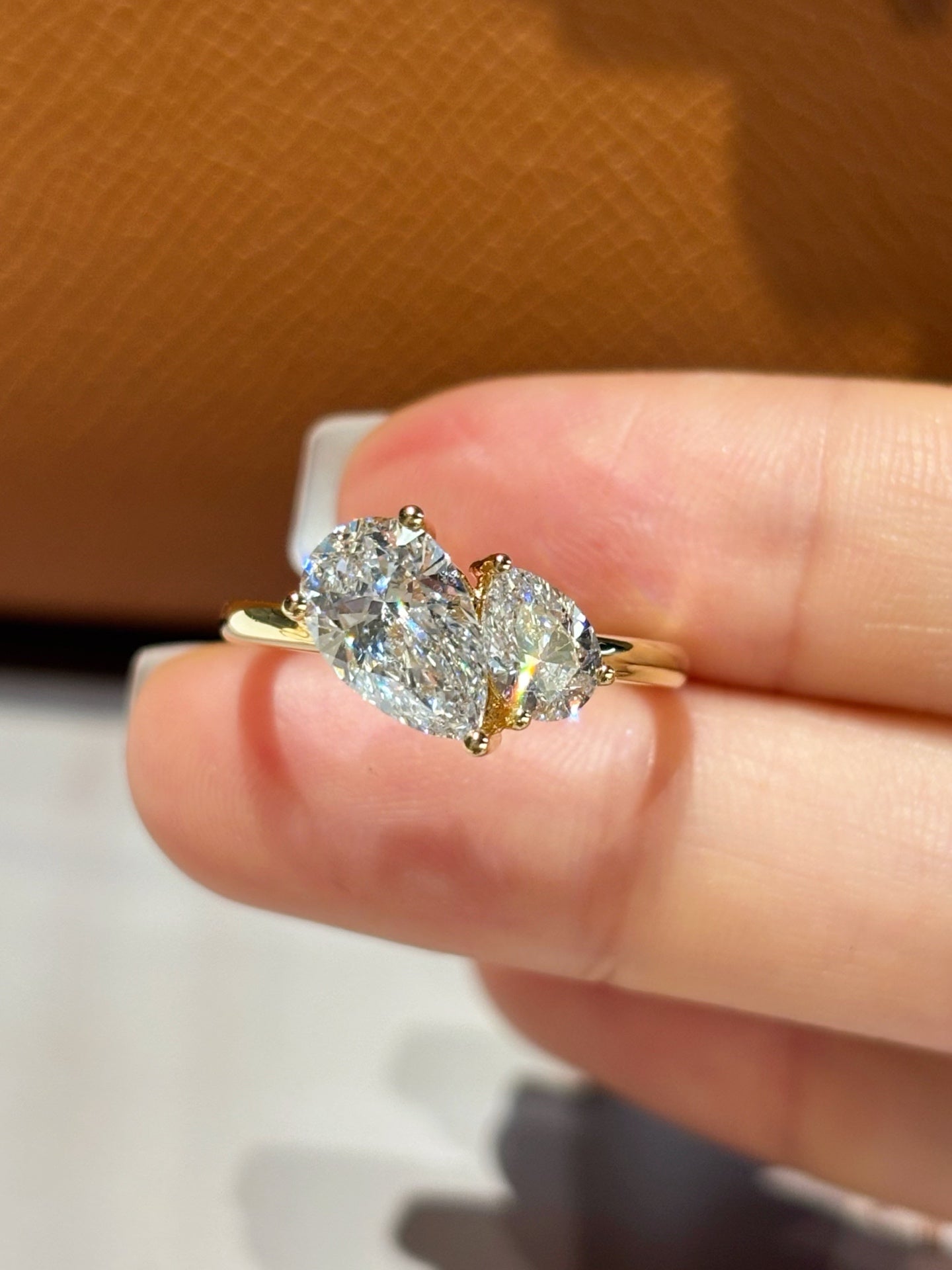 1.5ct 3.18g Two-Stone Pear Shape Lab Grown Diamond Ring | 18K Yellow Gold