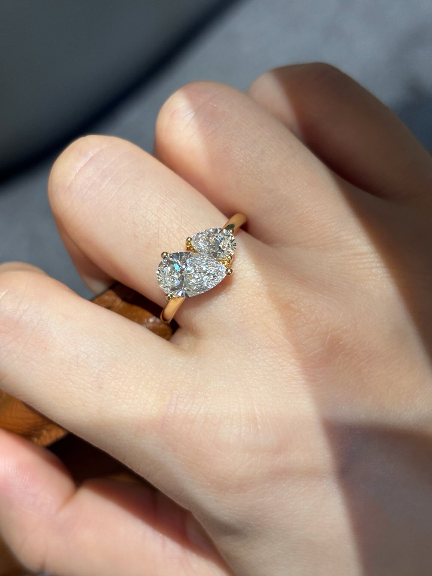 1.5ct 3.18g Two-Stone Pear Shape Lab Grown Diamond Ring | 18K Yellow Gold