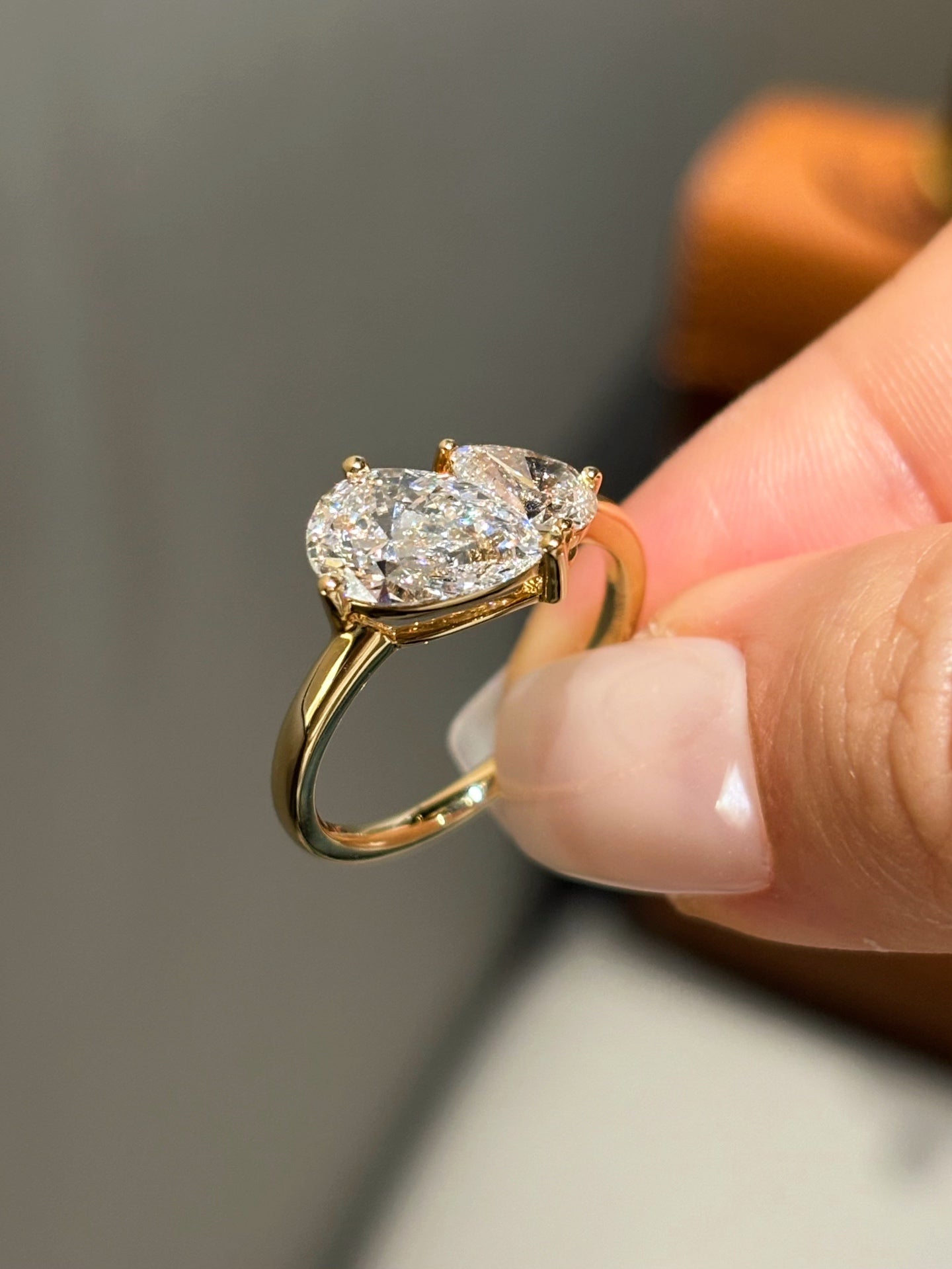 1.5ct 3.18g Two-Stone Pear Shape Lab Grown Diamond Ring | 18K Yellow Gold