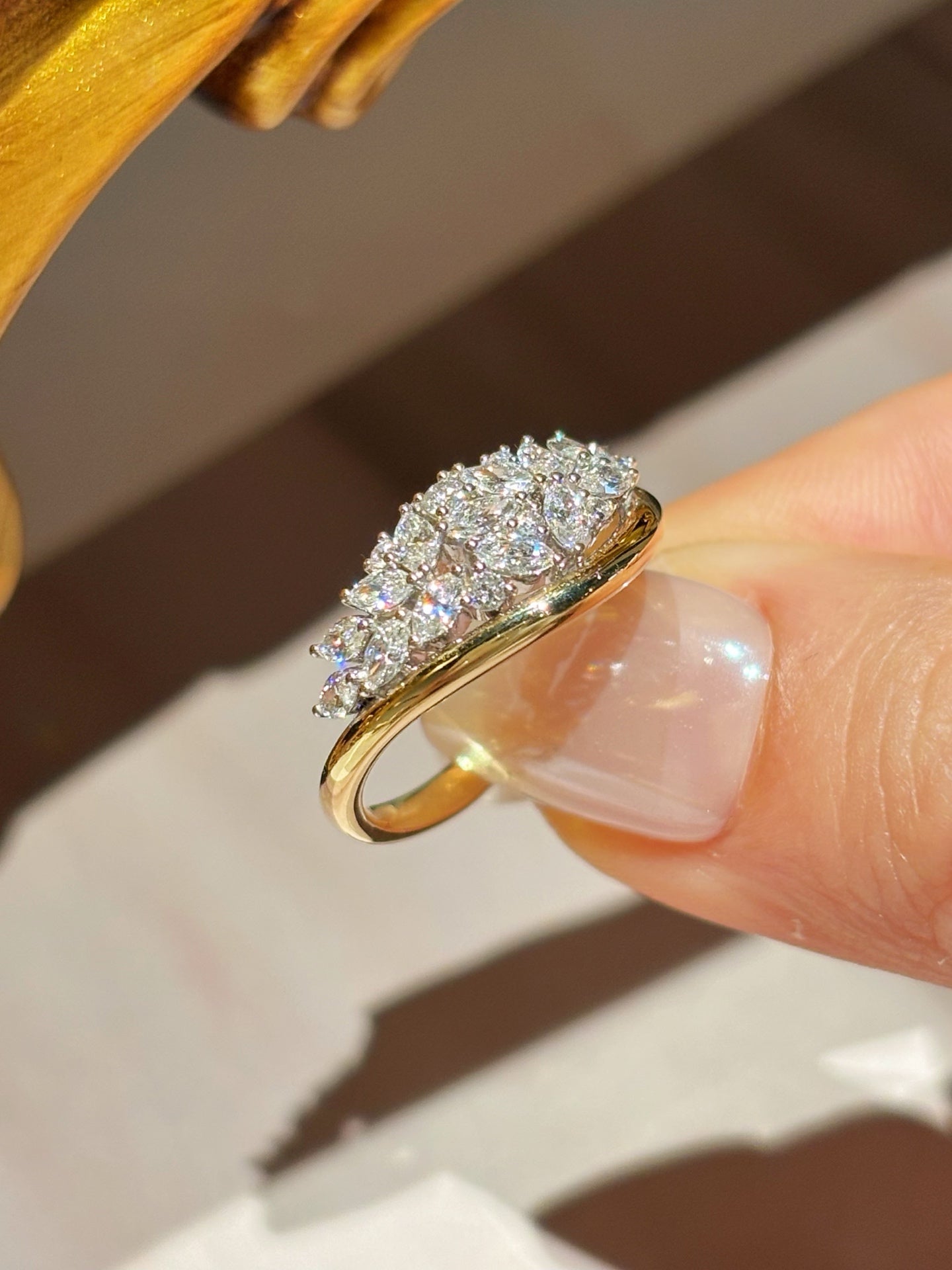 Stunning Leaf Cluster Lab Grown Diamond Ring | Gold Statement Band