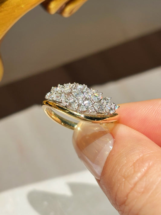 Stunning Leaf Cluster Lab Grown Diamond Ring | Gold Statement Band