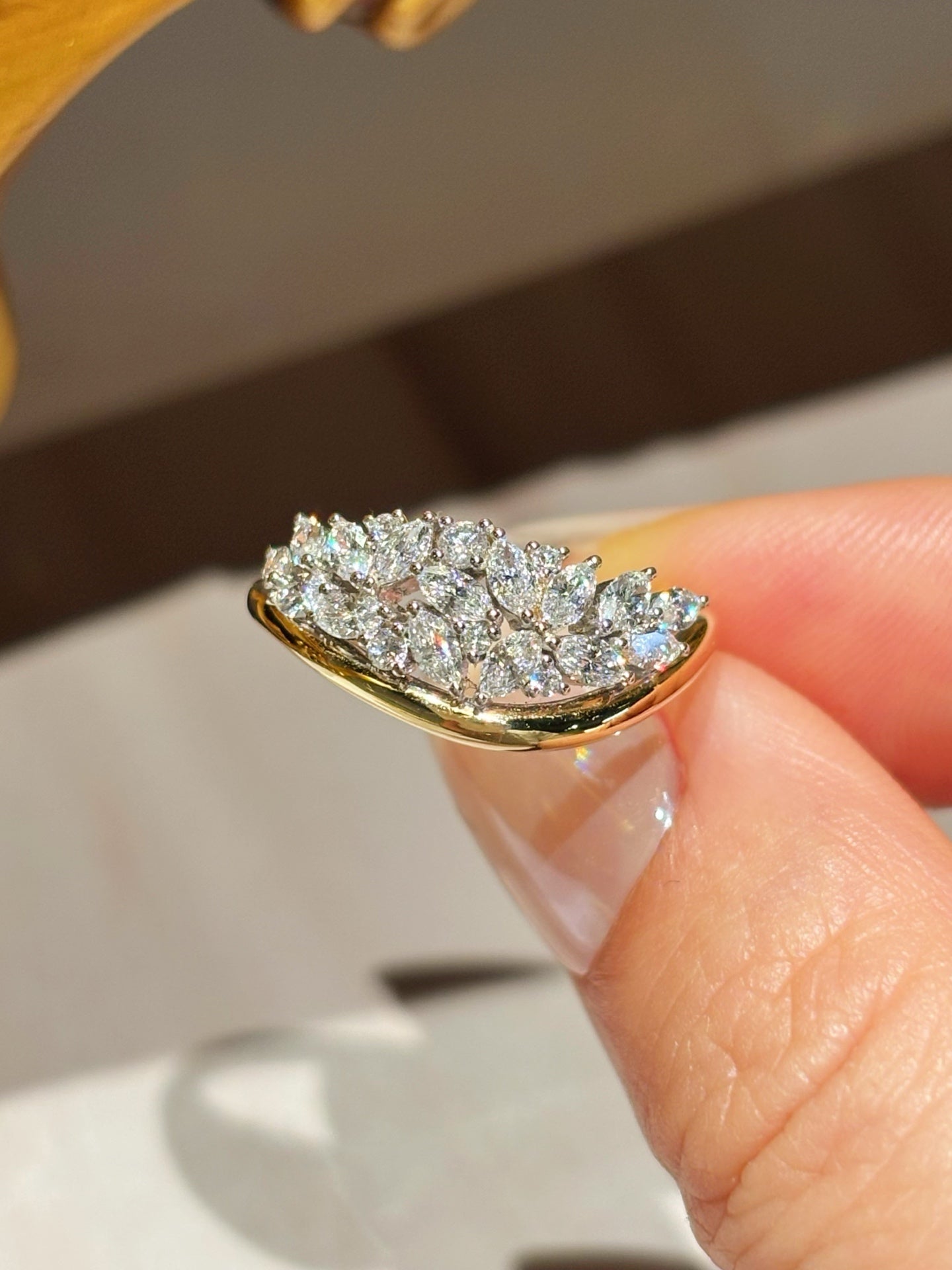 Stunning Leaf Cluster Lab Grown Diamond Ring | Gold Statement Band