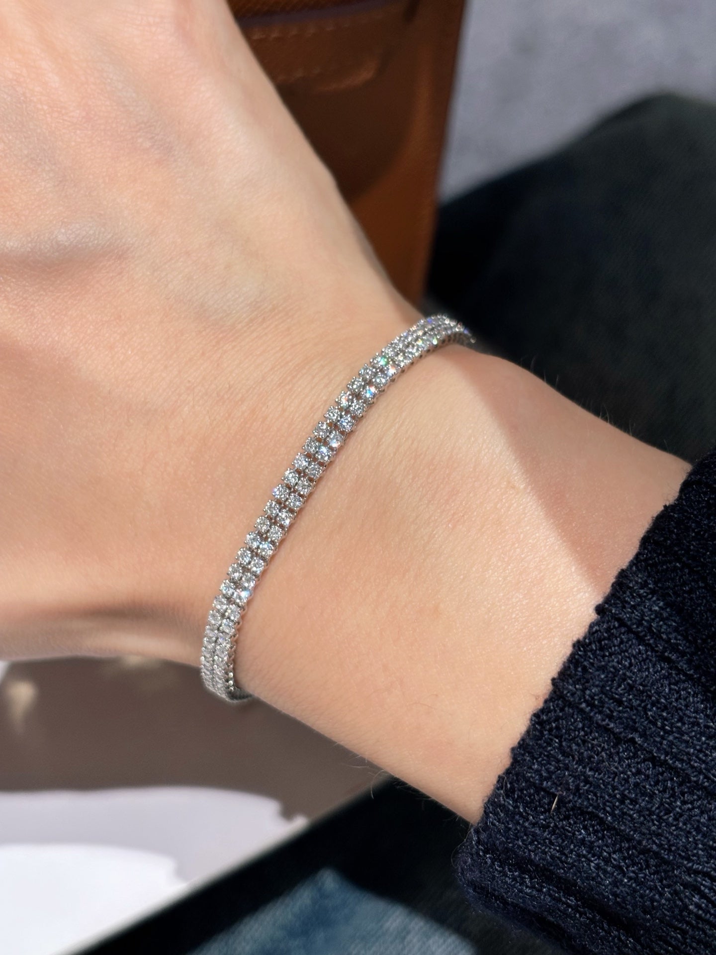 Double Row Round Cut Lab Grown Diamond Tennis Bracelet | 18K White Gold