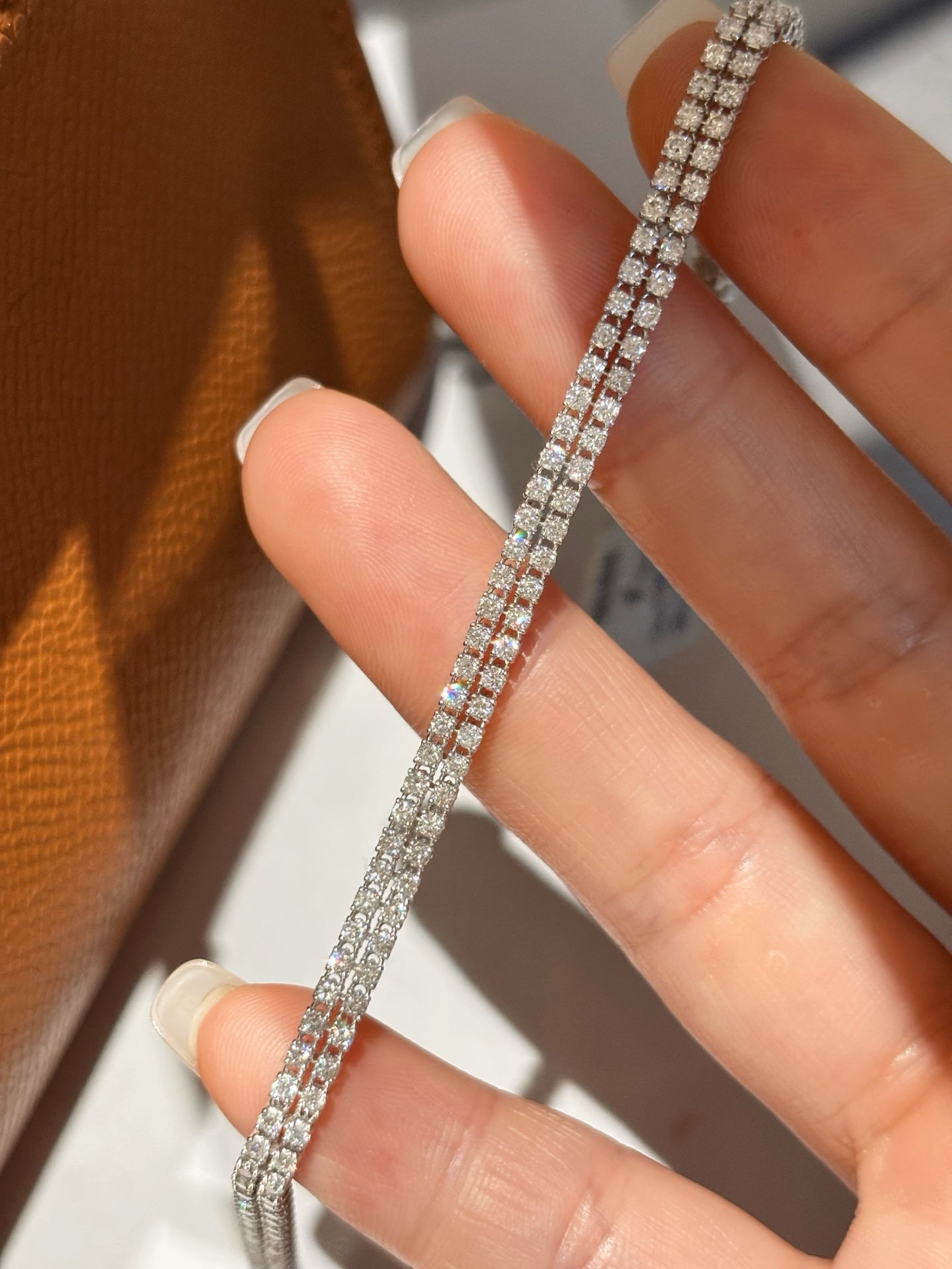 Double Row Round Cut Lab Grown Diamond Tennis Bracelet | 18K White Gold