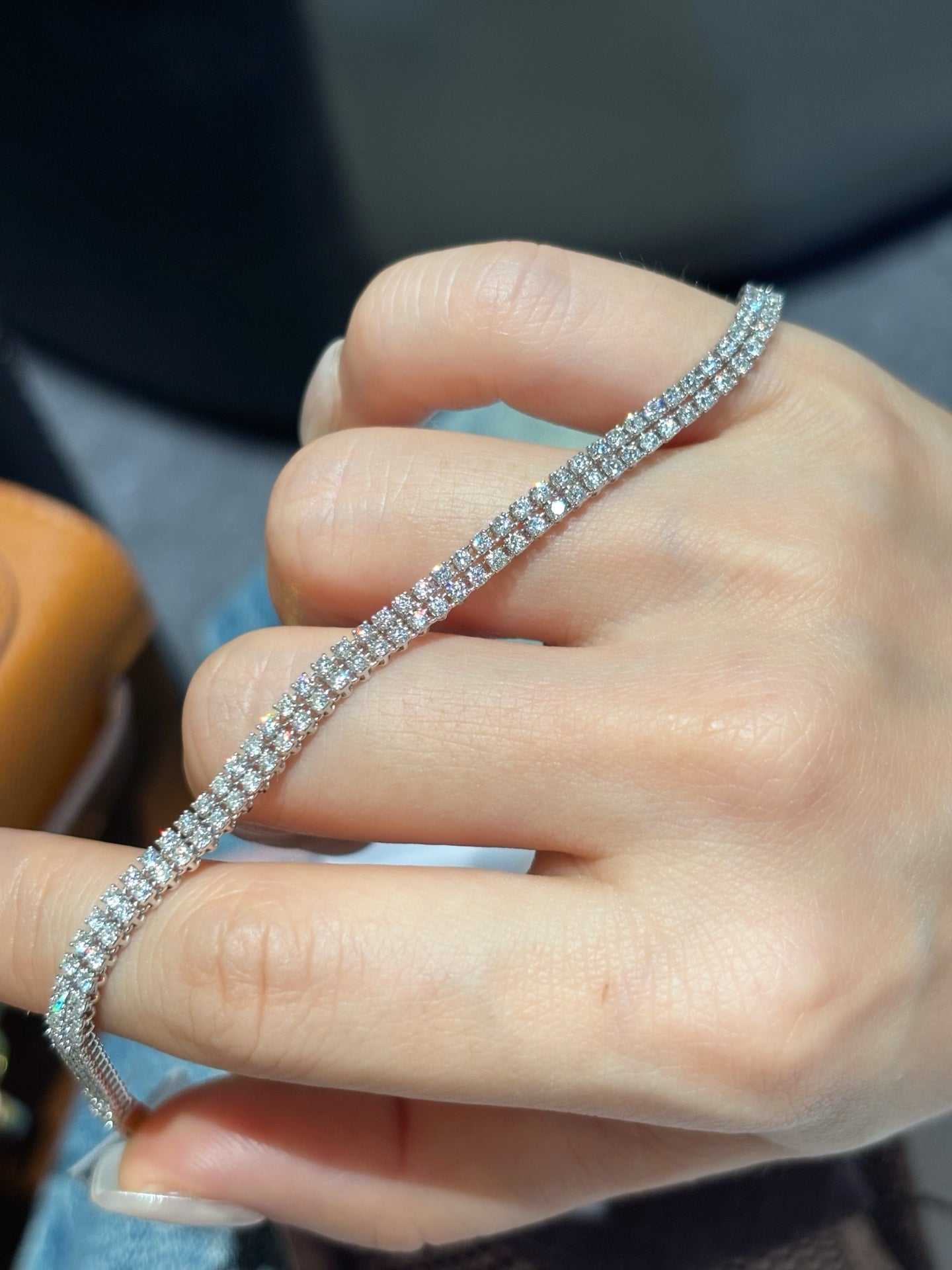 Double Row Round Cut Lab Grown Diamond Tennis Bracelet | 18K White Gold