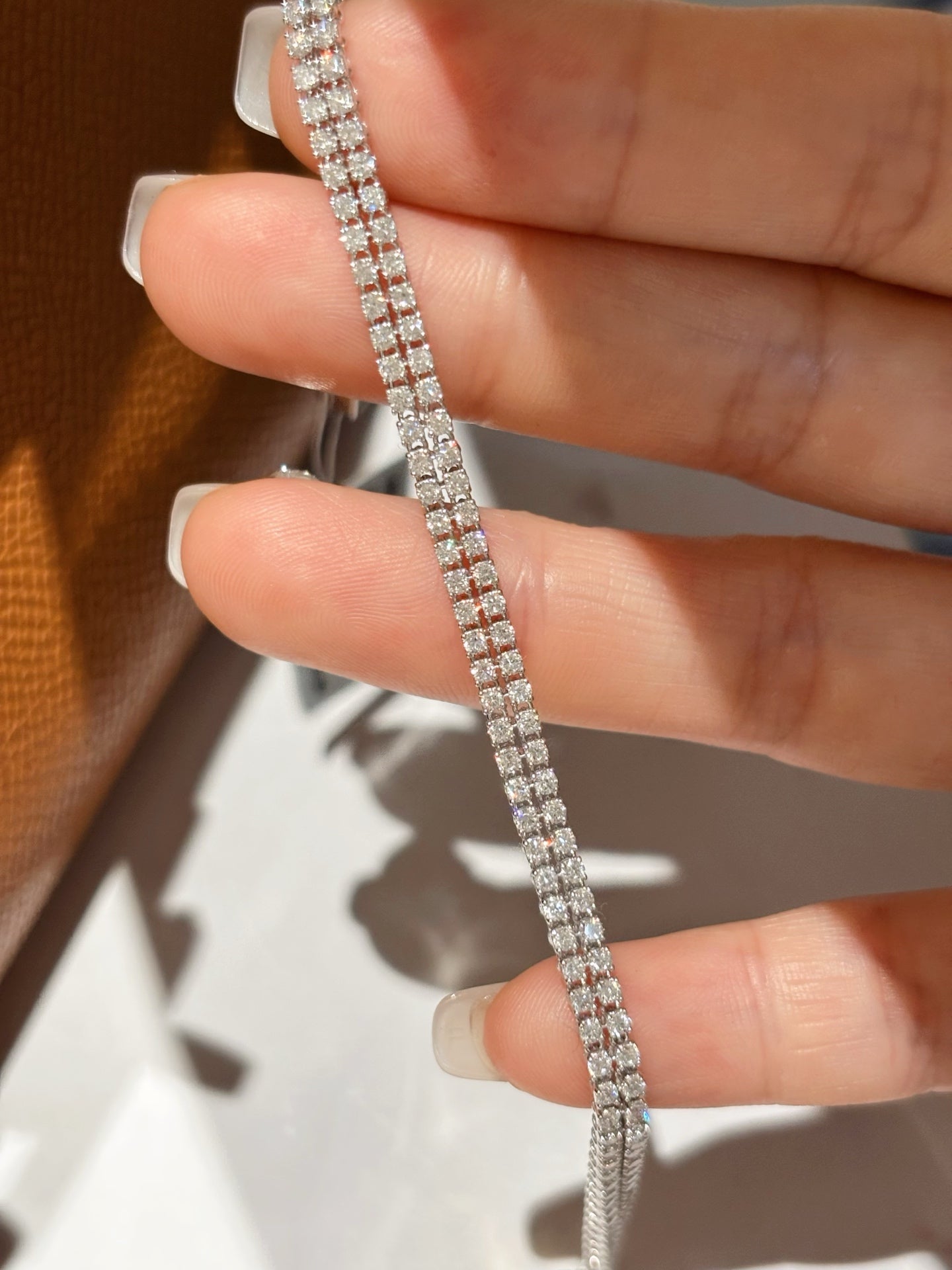 Double Row Round Cut Lab Grown Diamond Tennis Bracelet | 18K White Gold