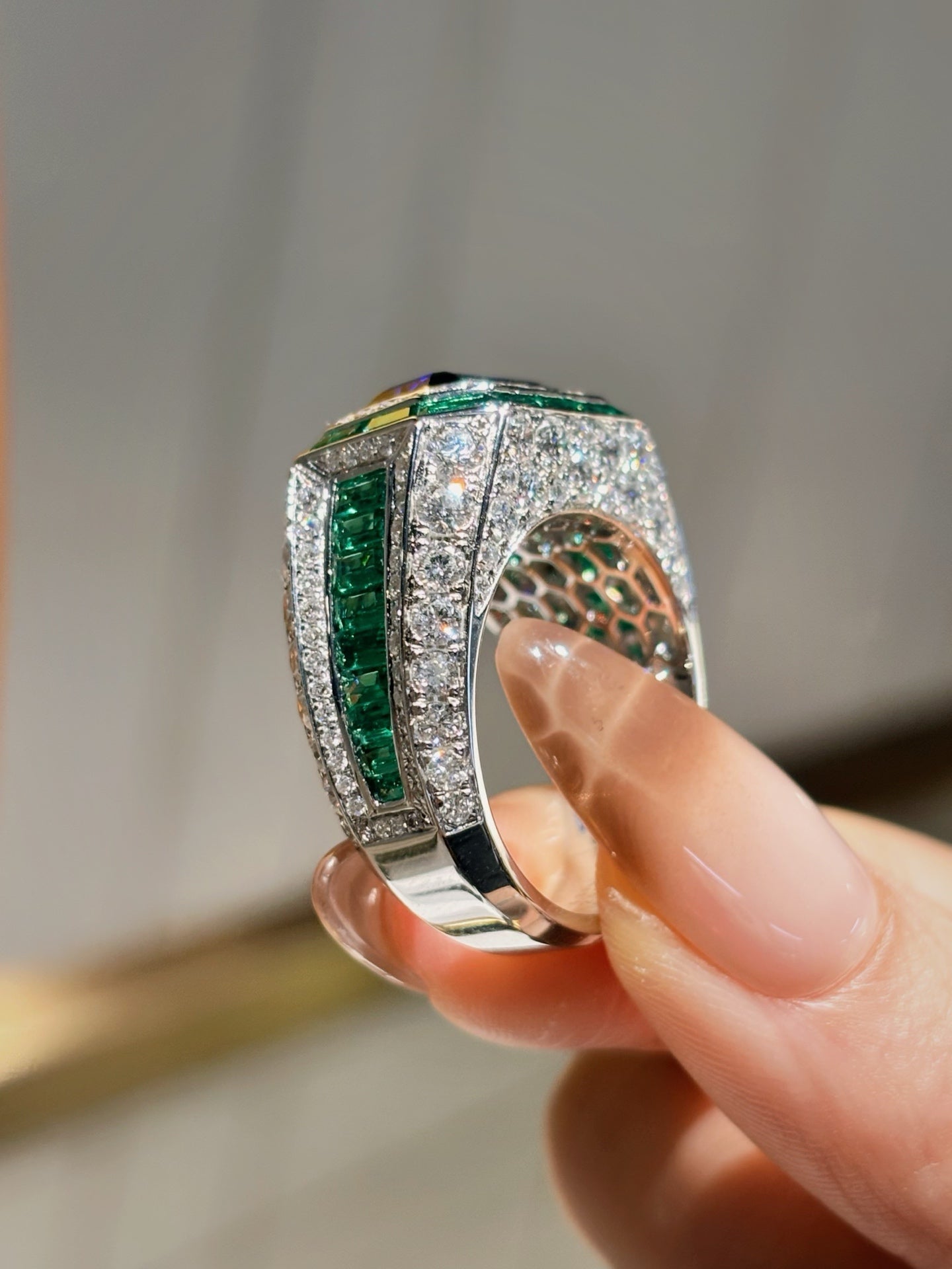 Lab Grown Sapphire & Emerald Men’s Ring | Polished Sophistication for the Modern Professional |18K White Gold